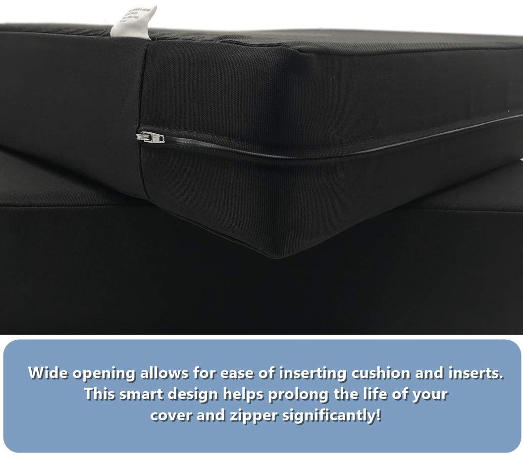 Waterproof Outdoor Chair Cushion Covers - 22x14x4 Inch Black Patio Seat & Back Pillow Covers (Set of 2) - Weather Resistant for Garden, Deck, Poolside Furniture Protection