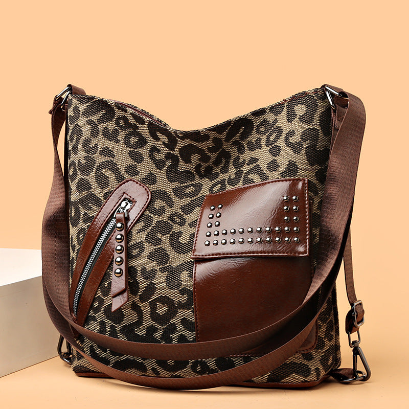 Stylish Houndstooth Backpack for Women - Fashionable Leopard Print Shoulder Bag with Rivet Design | Perfect for Work, Travel & Daily Use