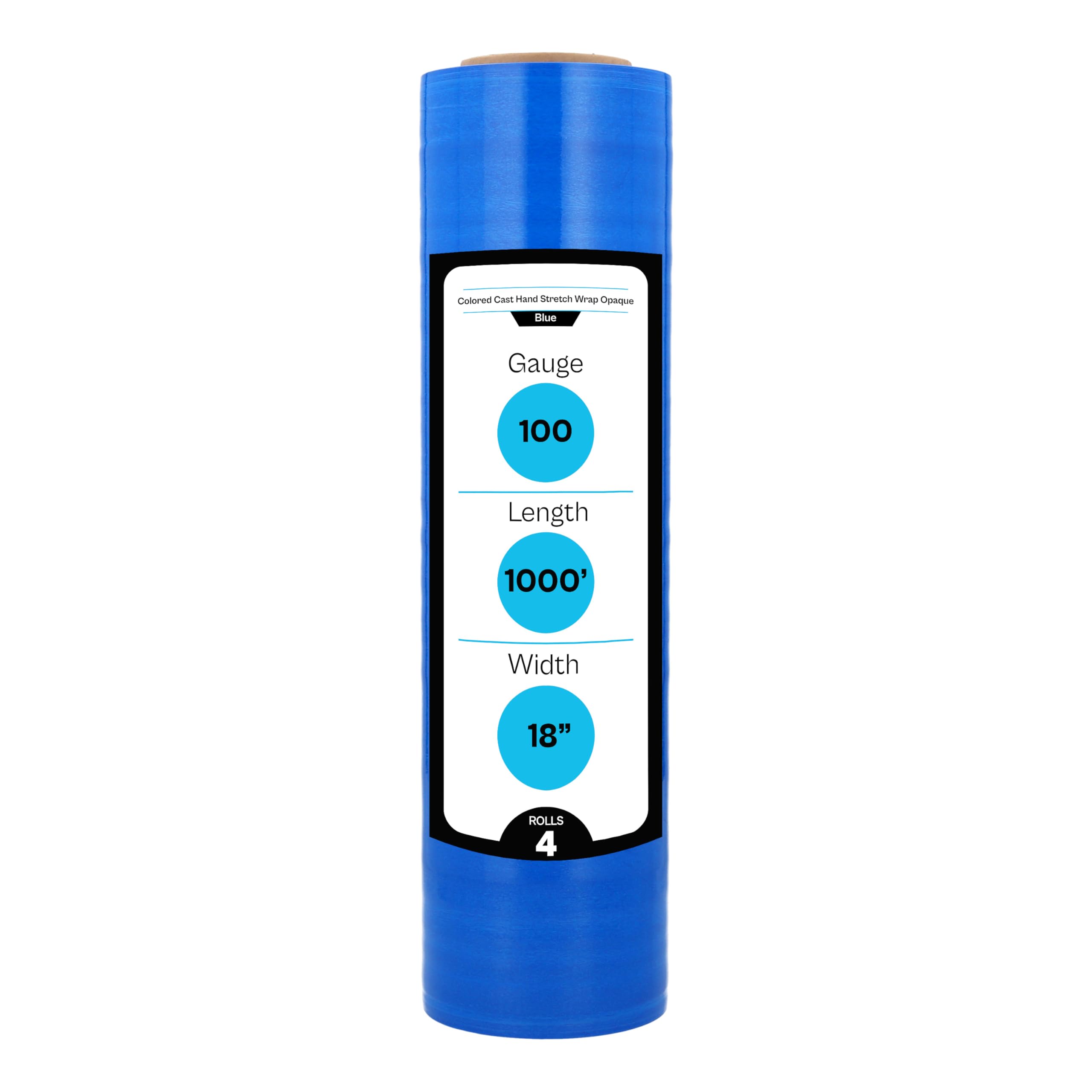 MMBM Stretch Wrap - 18 Inch x 1000 Feet, 100 Gauge, 4 Pack, Dark Blue Plastic Cling Film for Moving, Packing & Palletizing | Heavy-Duty Stretch Film Rolls for Warehouse, Shipping & Industrial Use