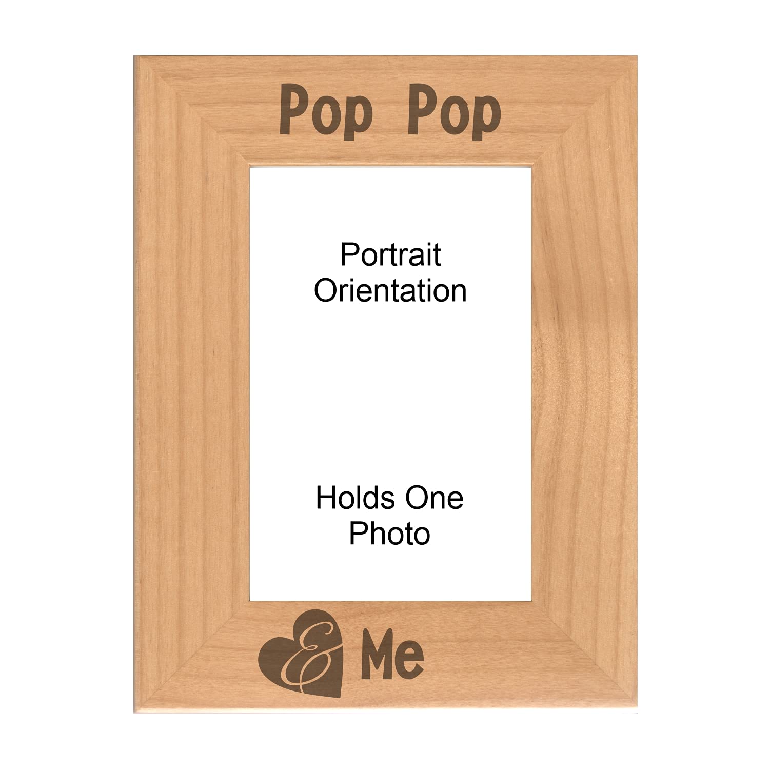 Personalized Heart Engraved Natural Wood Picture Frame - Perfect Gift for Grandpa, Pop Pop & Dad - Father's Day, Birthday, Anniversary Gift - Home & Office Decor