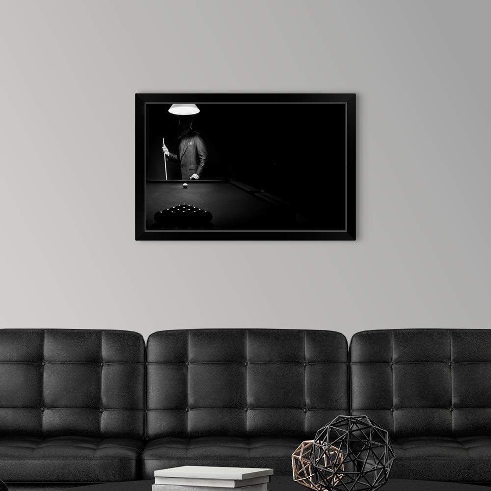Black Framed Billiards Art Print - Mystery Pool Player Behind Rack - Elegant Wall Decor for Game Rooms, Bars & Man Caves