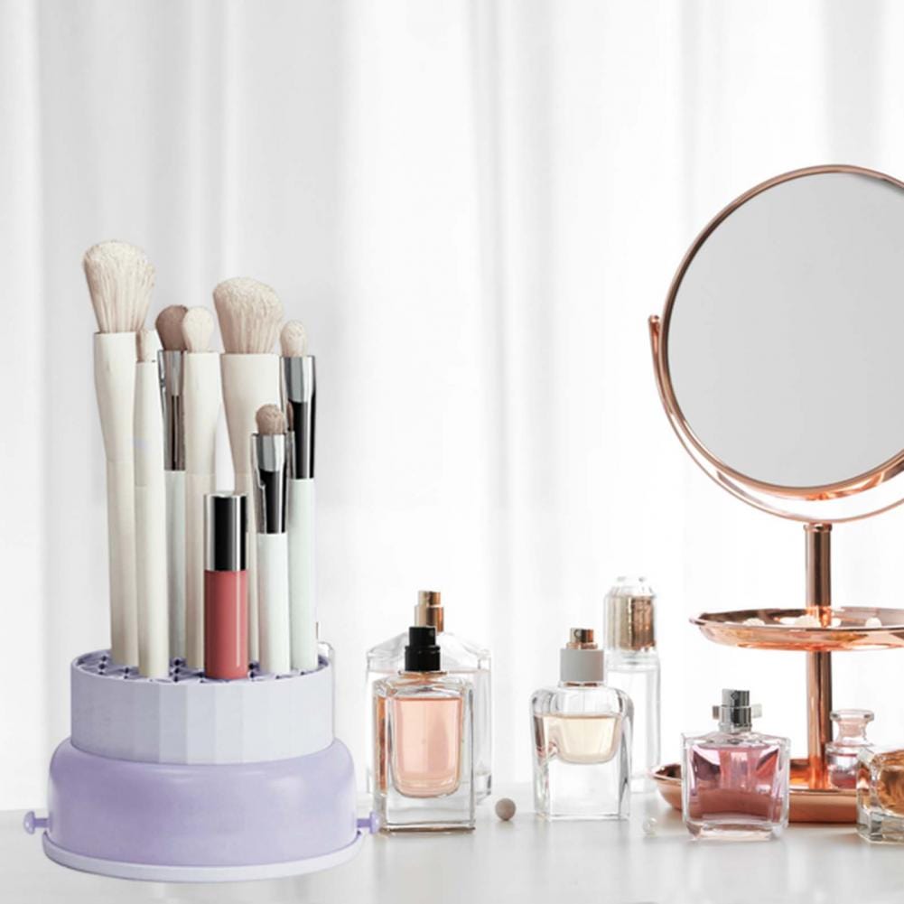 3 in 1 Makeup Brush Cleaner Set - Silicone Cleaning Sponge & Drying Rack for Cosmetics Brushes (Light Purple) | Perfect for Salon, Home & Travel Makeup Organization