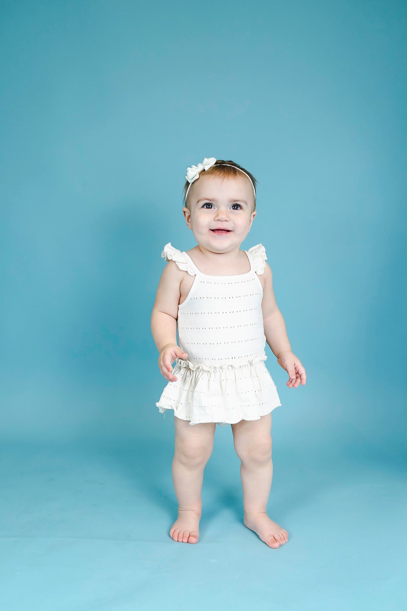 Ivory Embellished Jacquard Romper for Baby Girls - Elegant Outfit for Special Occasions, Photoshoots & Family Gatherings
