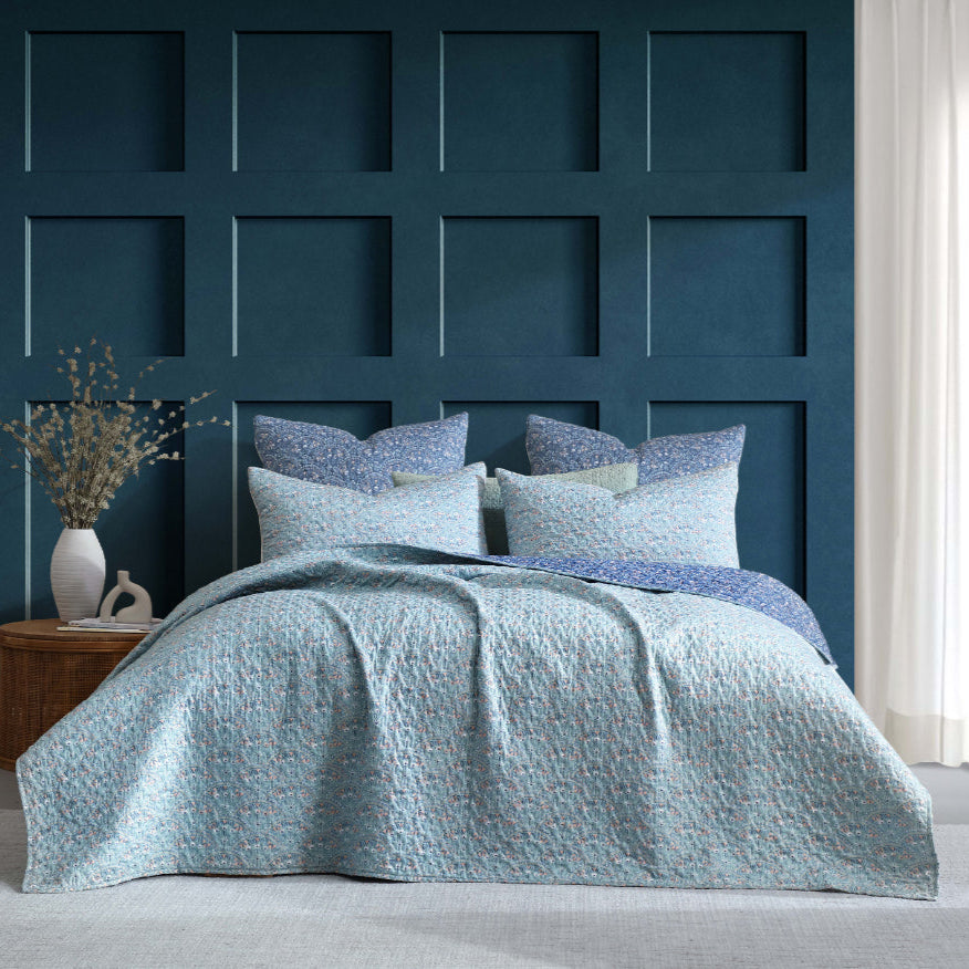Logan & Mason Hazel Indigo Quilted Coverlet Set - Queen Size Bedding with Matching Shams - Perfect for Cozy Bedrooms & Guest Room Decor