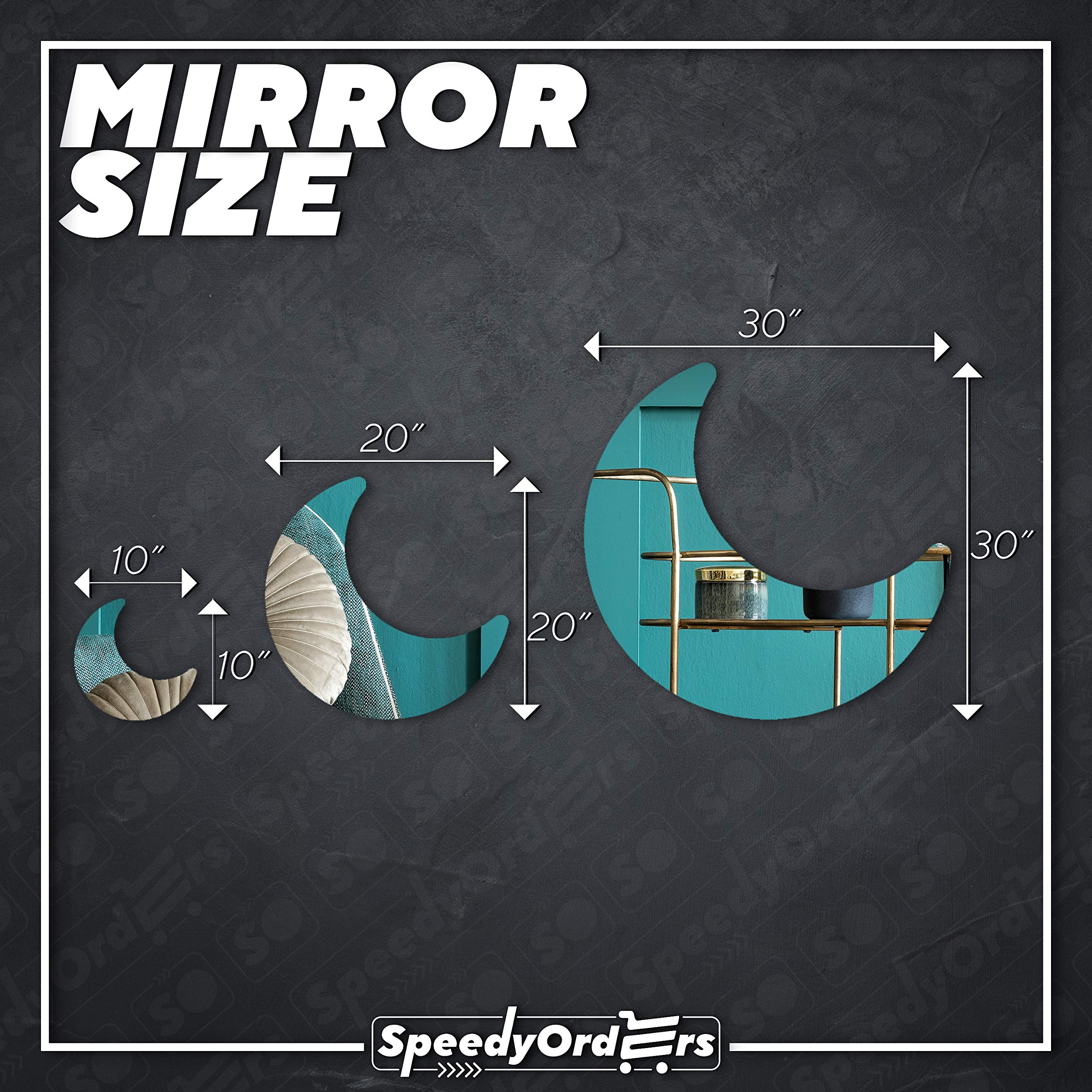 Crescent Moon Acrylic Wall Mirror - 20 x 20 Inches Silver Half Moon Decor for Home, Bedroom & Living Room | Modern Decorative Mirror for Crafts & Wall Art