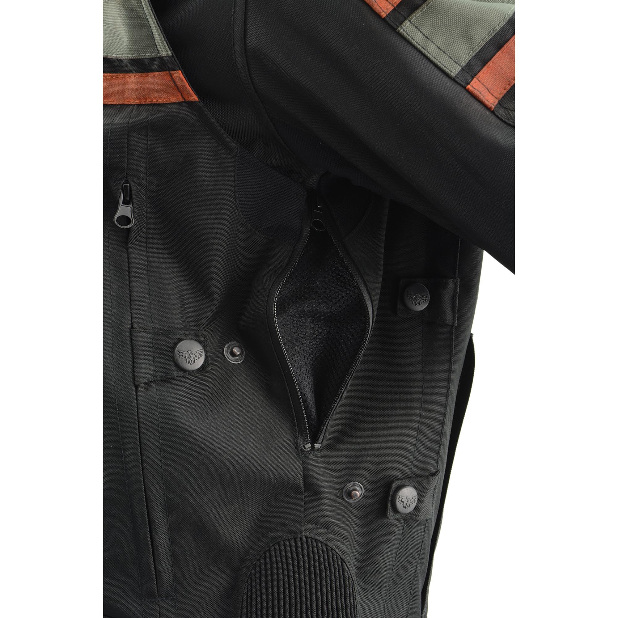 Milwaukee MPM1751 Men's Leather & Textile Armored Motorcycle Jacket with Racing Stripe Design - High Performance Riding Gear for Street Bikers and Cruisers