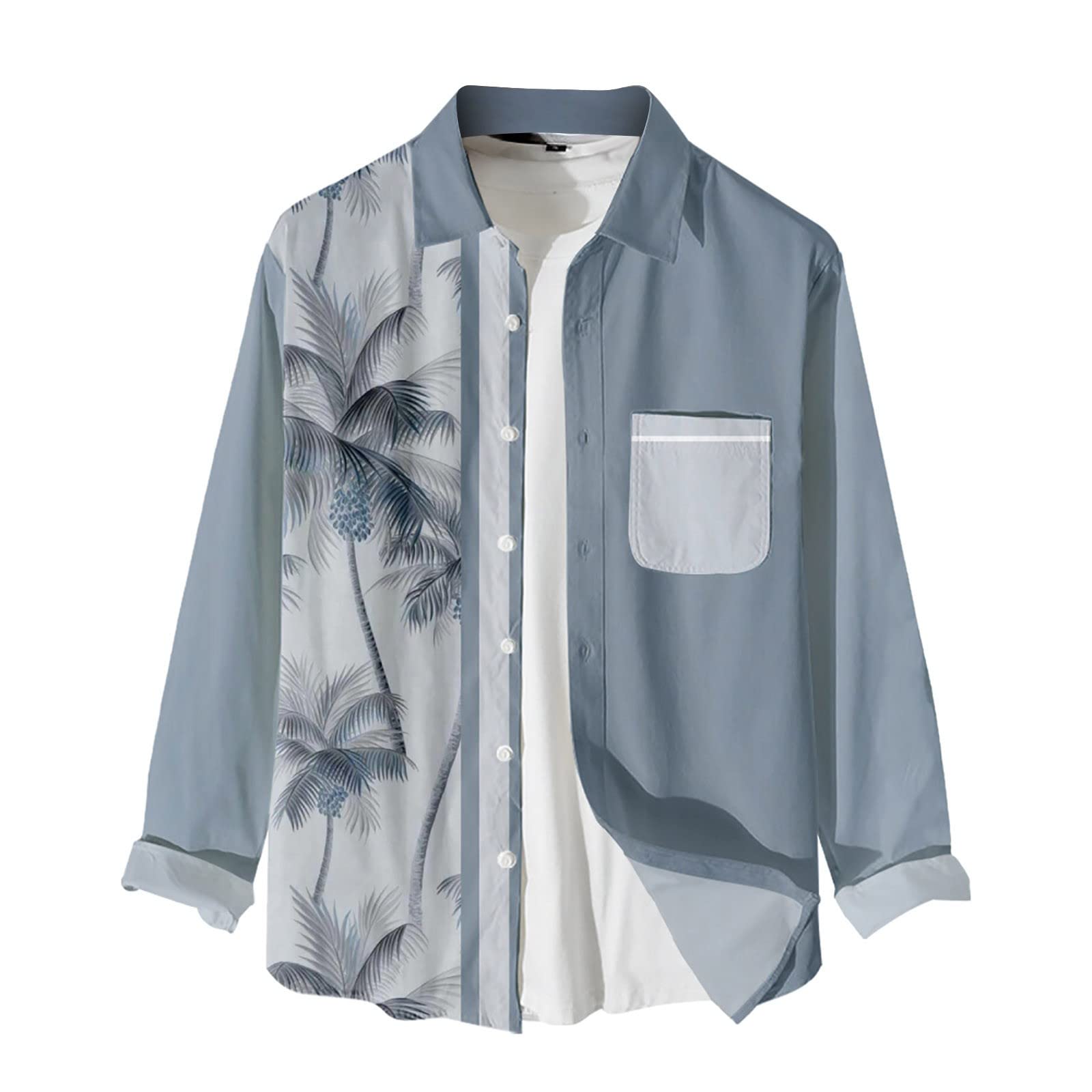 NIANTIE Men's Printed Hawaiian Shirts - Long Sleeve Button Down Beach Shirts for Men, Short & Tall Sizes - Tropical Vacation, Summer Party & Casual Wear