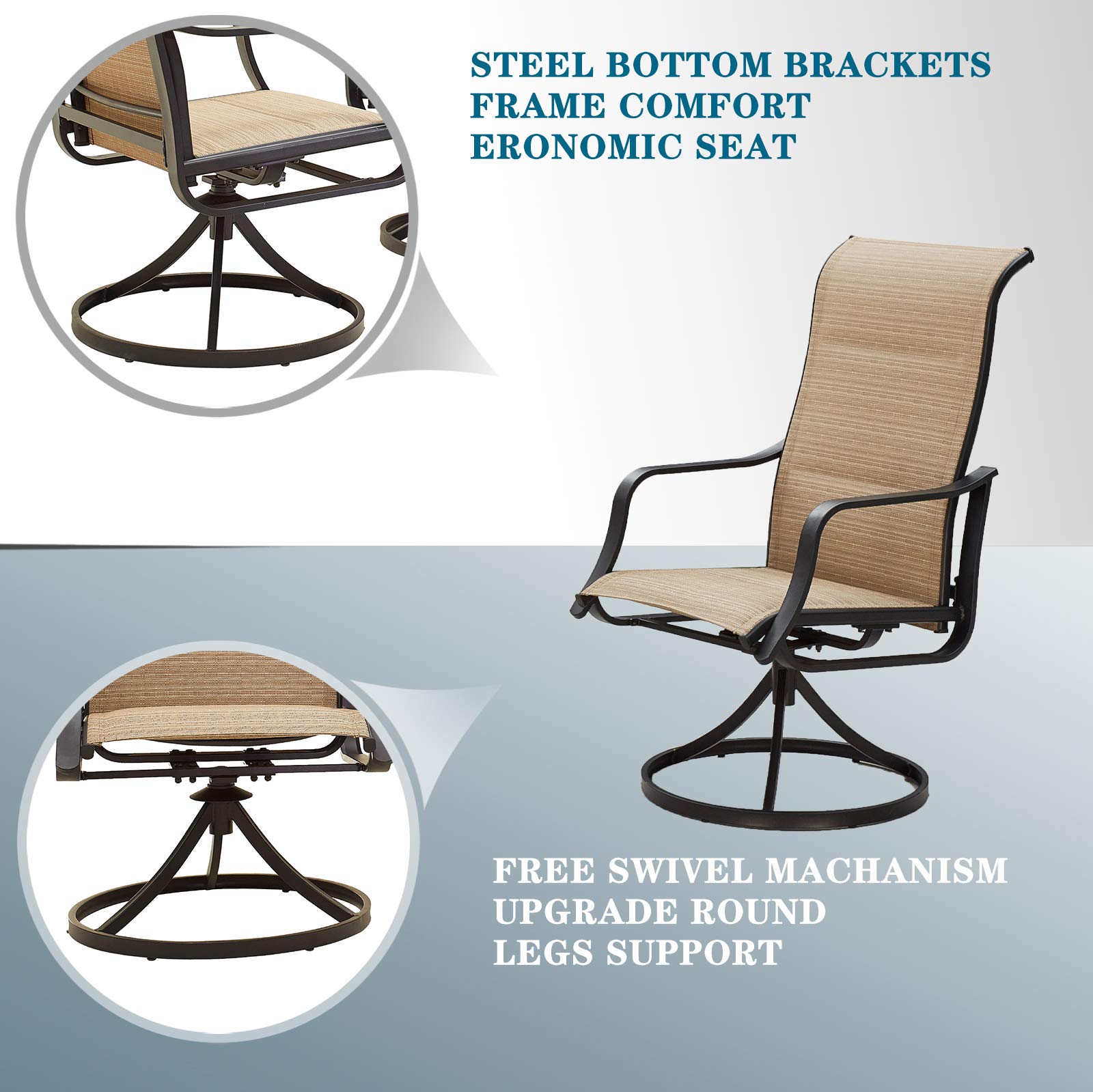 360° Swivel Outdoor Dining Chairs Set of 2 - Textilene High Back Breathable Patio Furniture for Deck, Garden, Pool - Beige - Perfect for Backyard BBQs, Poolside Lounging & Outdoor Entertaining
