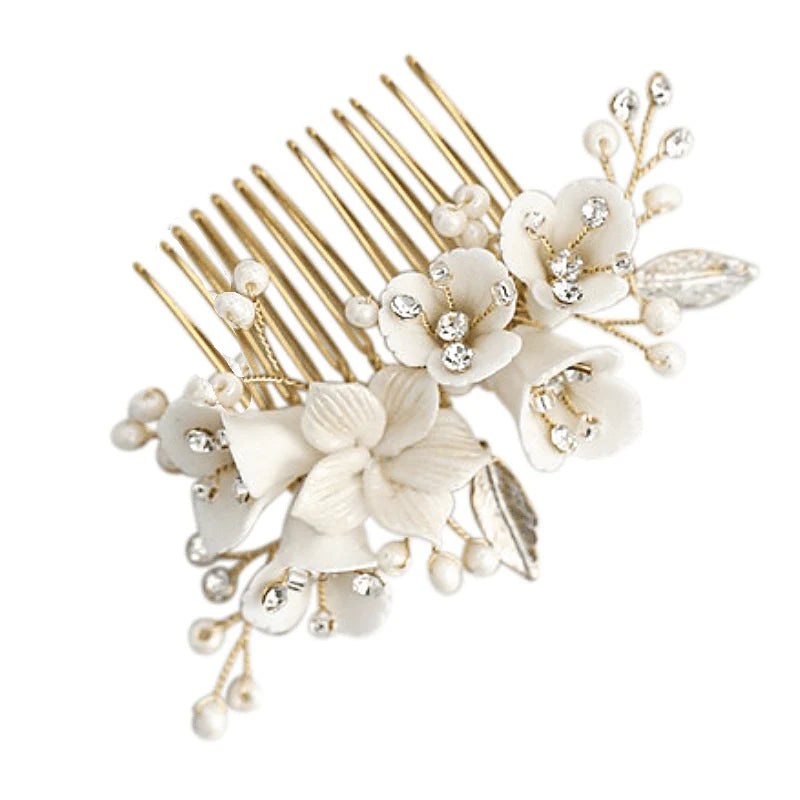 Vintage Inspired Gold Floral Hair Comb for Brides - A7304 | Wedding Accessories, Bridal Hair Jewelry, Boho Bride Hairpiece for Special Occasions