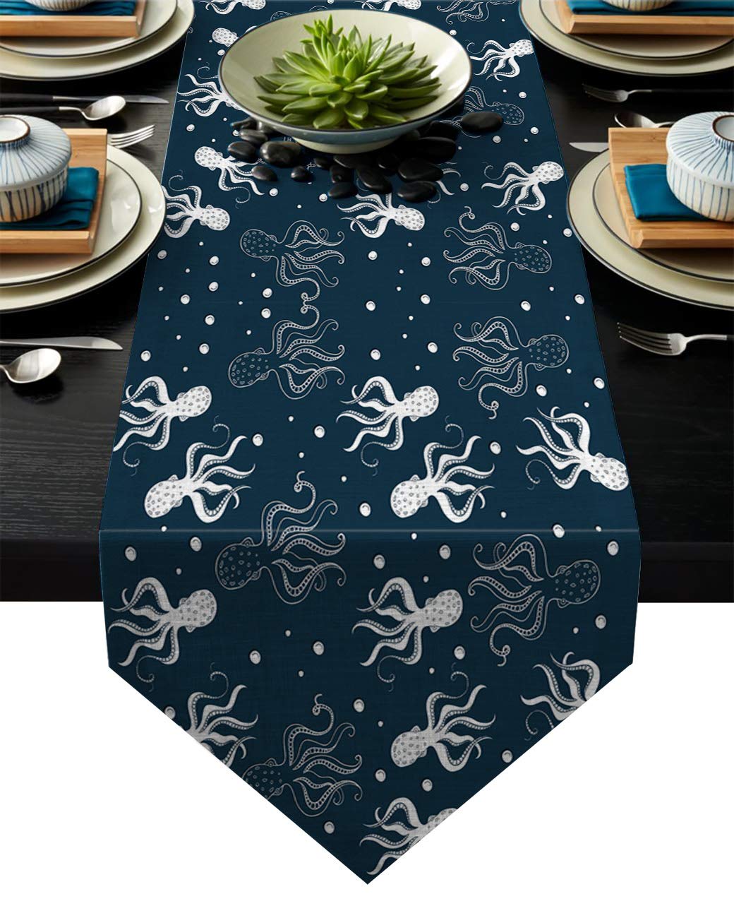 Octopus Print Table Runner - Kraken Ocean Decor for Dining & Conference