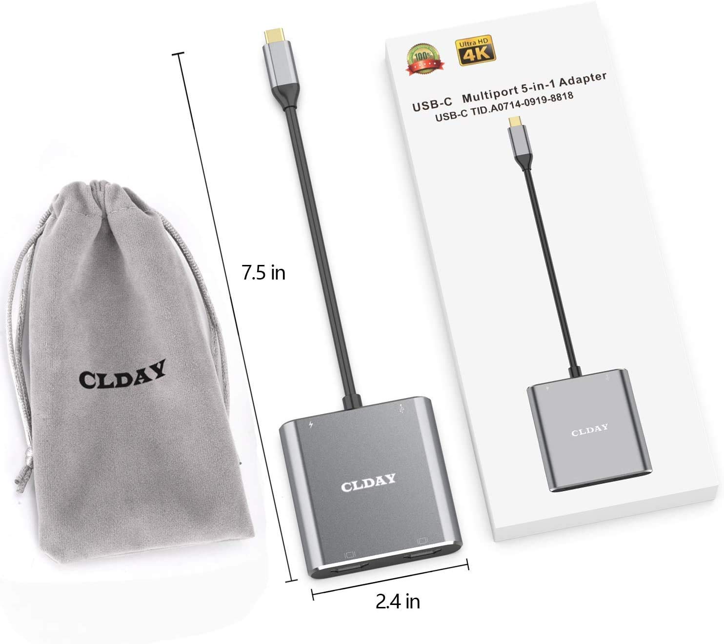 GADEBAO USB C to Dual HDMI Adapter 4K - Thunderbolt 3 to 2 HDMI & DisplayPort Converter - Compatible with MacBook Pro, iPad Pro 2018, Samsung Galaxy S8-S20, Google Pixelbook - Grey | Perfect for Dual Monitor Setup, Home Office & Gaming