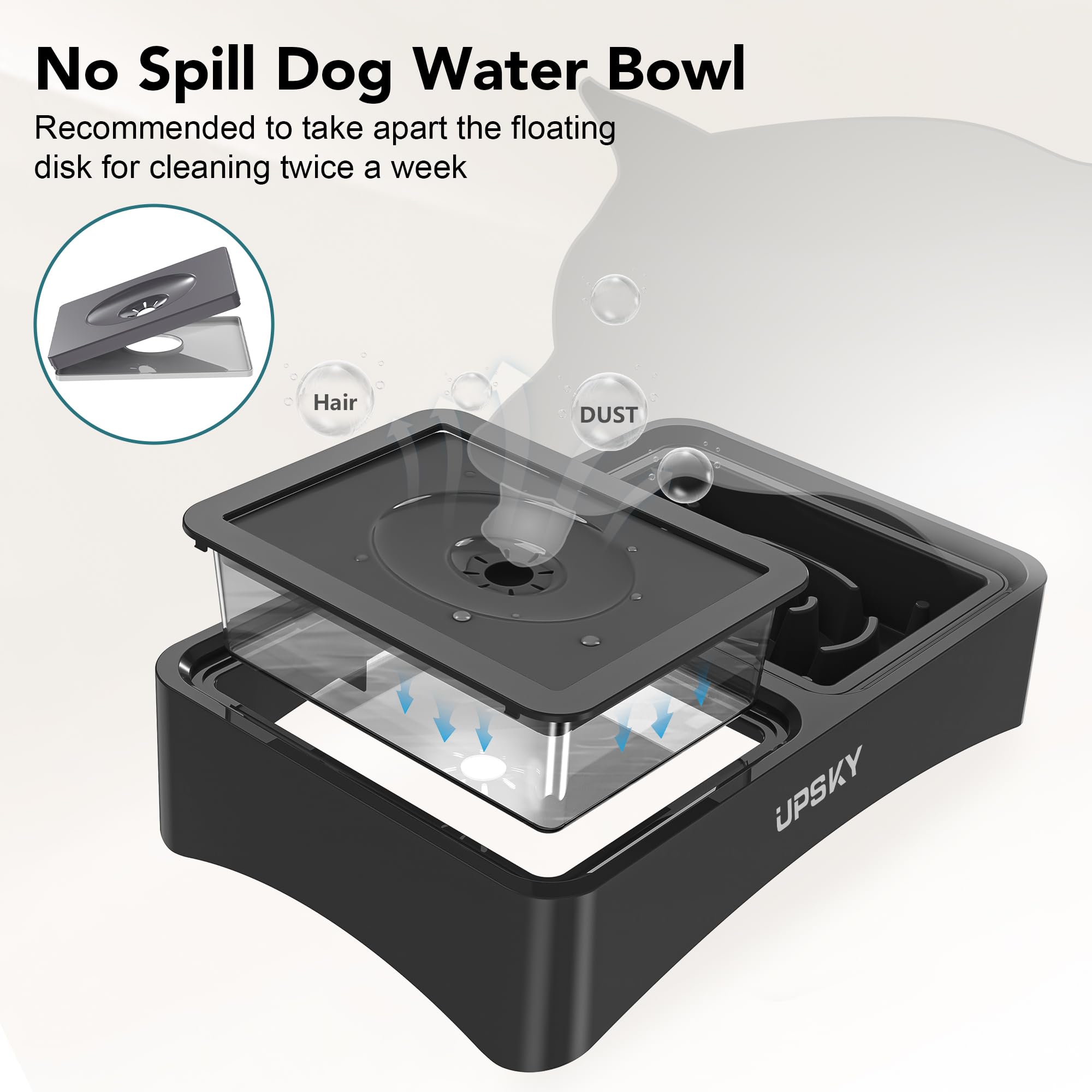 UPSKY 2-in-1 Elevated Slow Feeder Dog Bowls with Stand - 4 Height Adjustable Raised No Spill Dog Food & Water Bowl Dispenser - Anti-Slip Pet Bowls for Small & Medium Dogs (Black) - Perfect for Mealtime & Travel Use