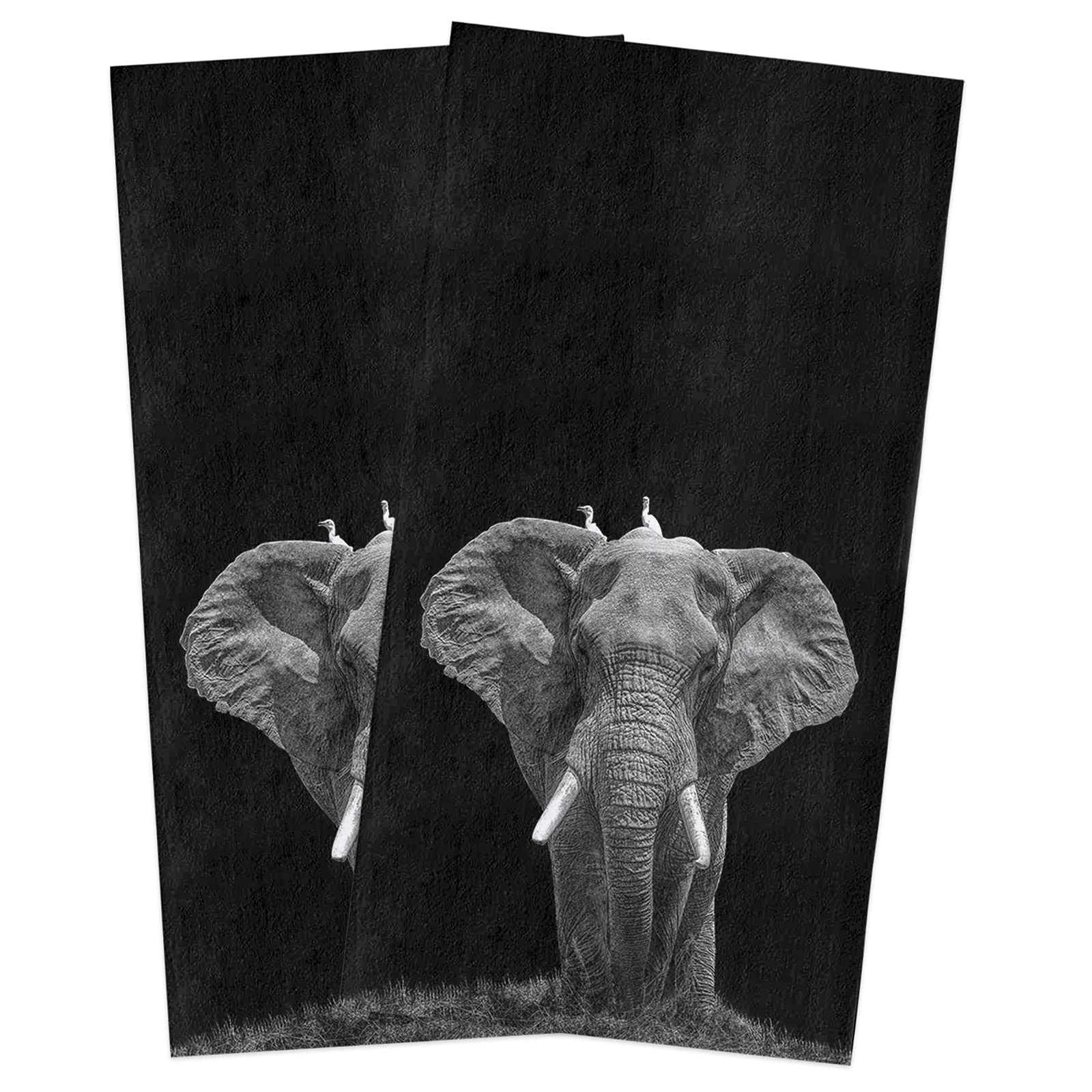 Soft Microfiber Elephant Tea Towels - Absorbent Kitchen & Bath Cloth (18x28