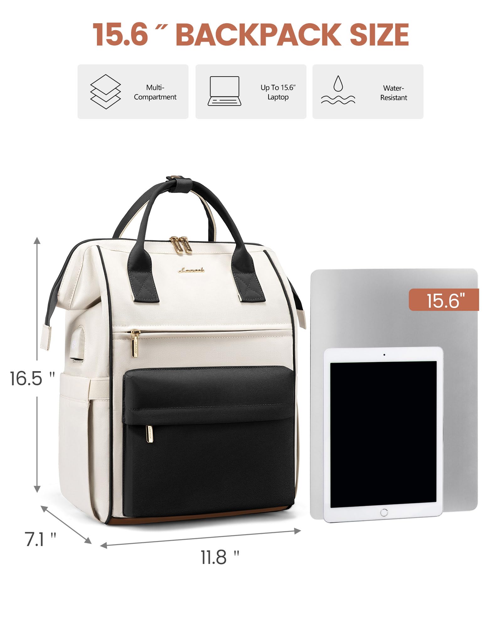 LOVEVOOK 15.6 Inch Women's Laptop Backpack - Waterproof USB Charging Work Bag for Teachers, Nurses & Business Professionals, Travel Computer Backpack Purse for Daily Commute & Office Use (Black)