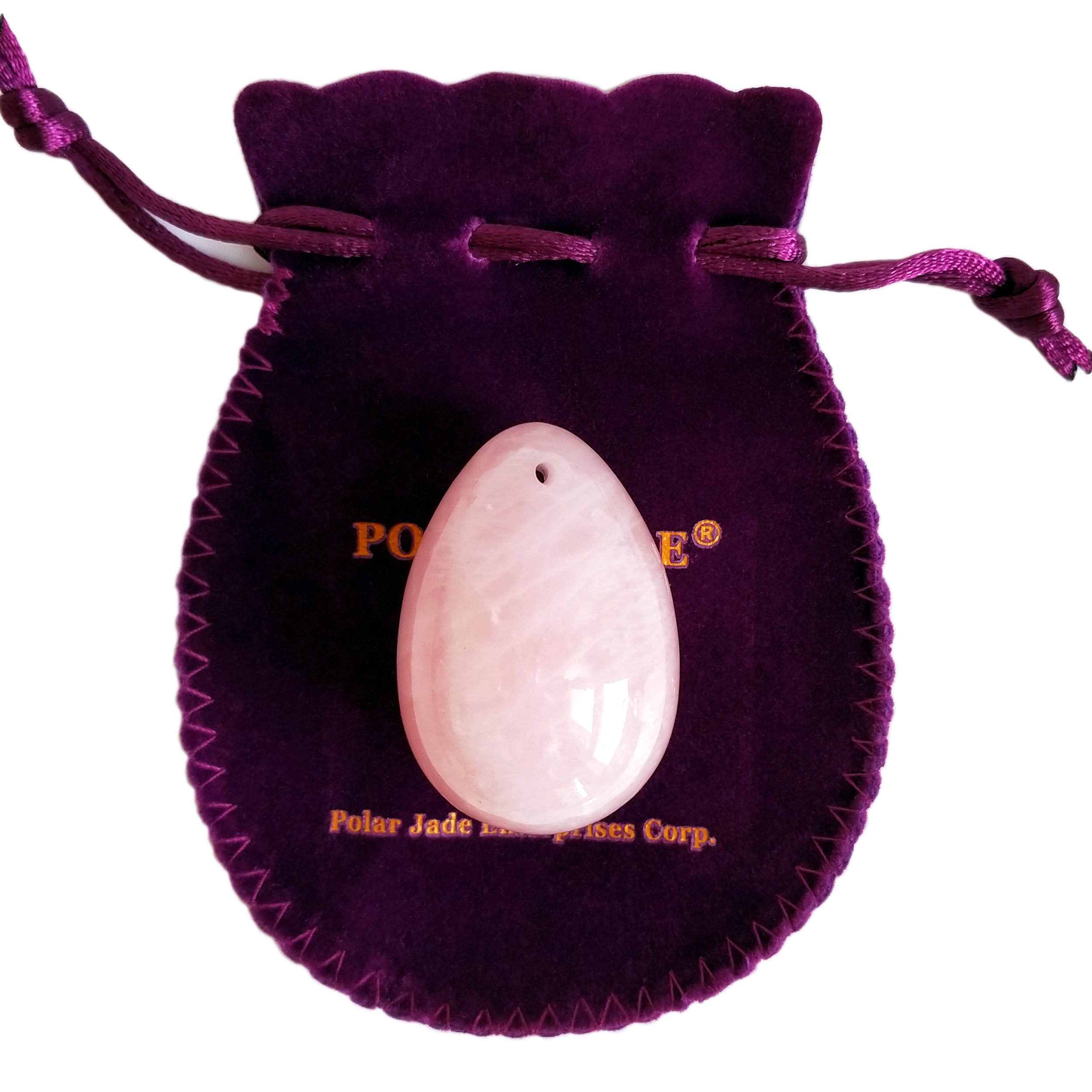 Rose Quartz Yoni Egg - Medium Size with Hole, Genuine Certificate & Instructions - Pelvic Floor Strengthener for Women, Stress Relief & Adult Urinary Incontinence Solution by Polar Jade - Perfect for Yoga, Meditation & Holistic Wellness Practices