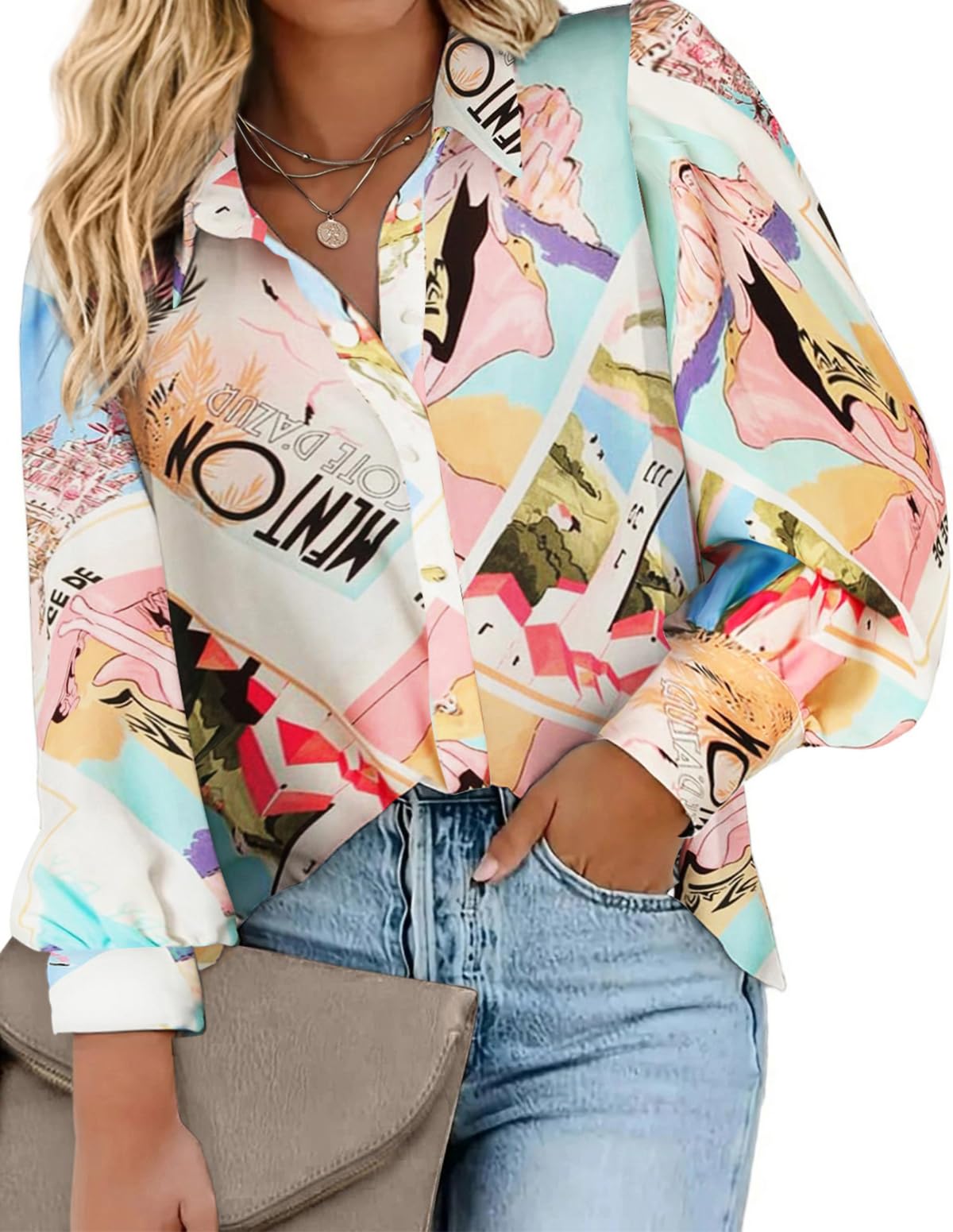 IN'VOLAND Women's Plus Size Floral Print Long Sleeve Button Down Blouse - Boho Hawaiian Shirt for Work, Office & Casual Wear | Stylish & Comfortable Tops for Everyday Outfits