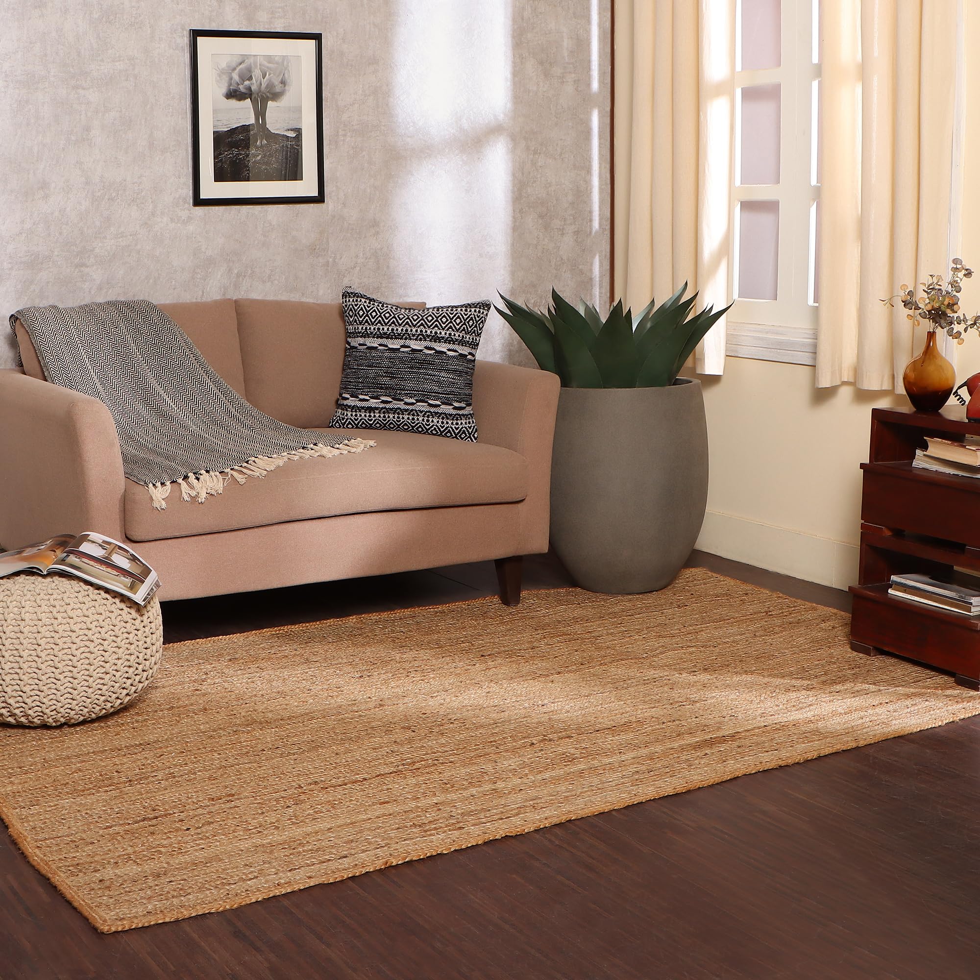 Handwoven 100% Natural Jute Rectangular Area Rug - Boho Farmhouse Decor for Bedroom, Living Room & Kitchen - Eco-Friendly Braided Floor Mat - 5'x8' Natural Fiber Rug for Cozy Home Aesthetic & Farmhouse Style