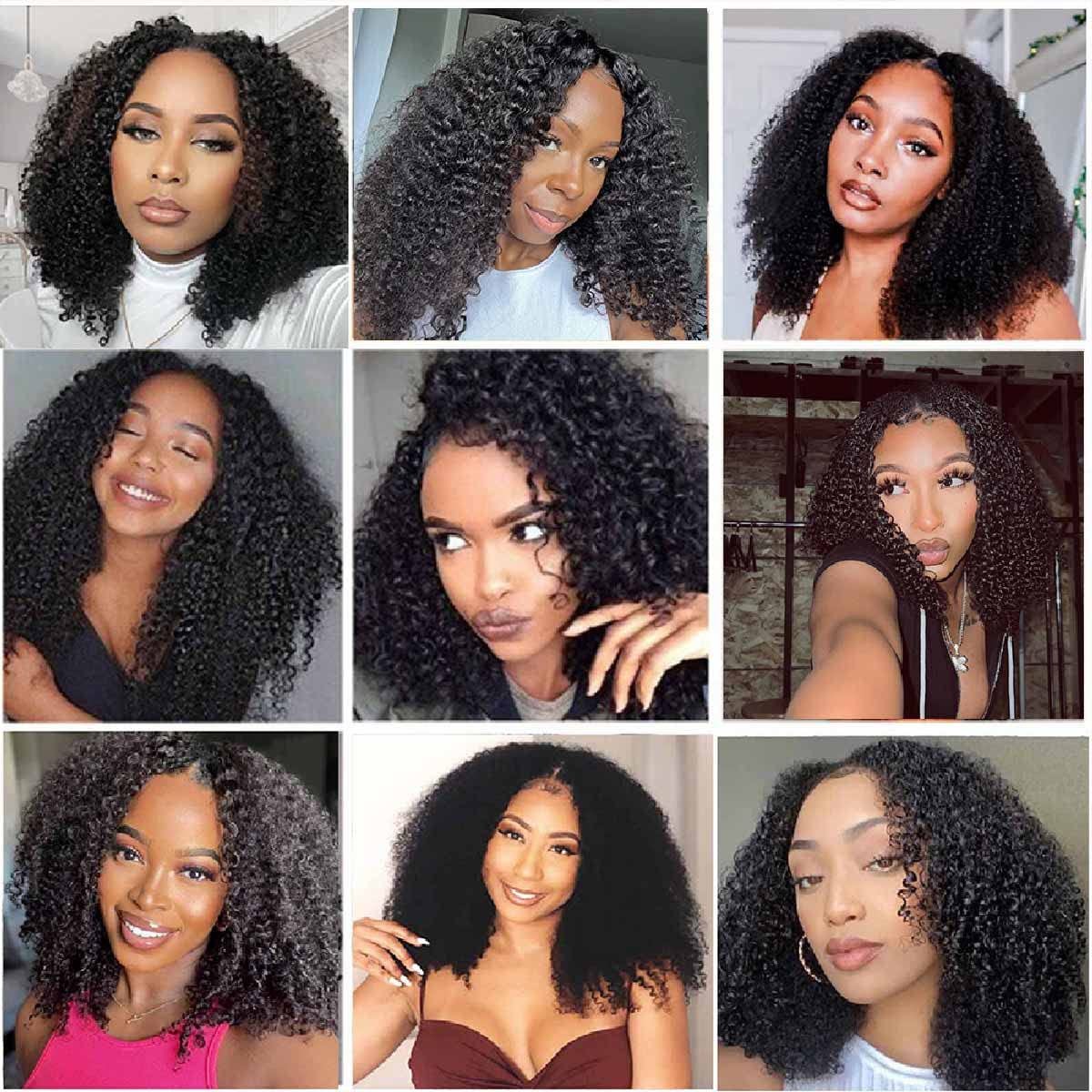 Domiso V Part Wig Human Hair - Glueless U Part Wig 180% Density Kinky Curly Wigs for Women | No Leave Out, No Glue, Beginner Friendly | 9A Brazilian Virgin Hair Natural Color 20 Inch | Perfect for Daily Wear, Parties & Special Occasions