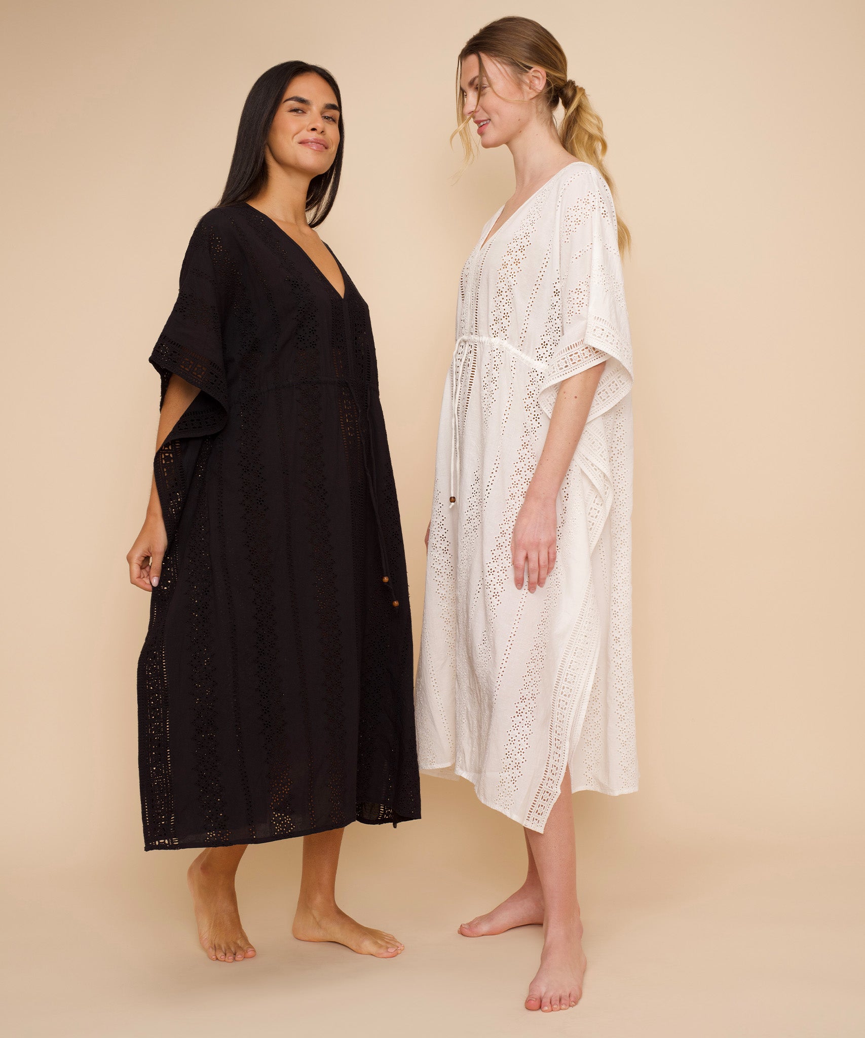 Elegant Eyelet Butterfly Maxi Caftan Dress for Women - Flowy Boho Summer Beach Cover Up & Vacation Outfit