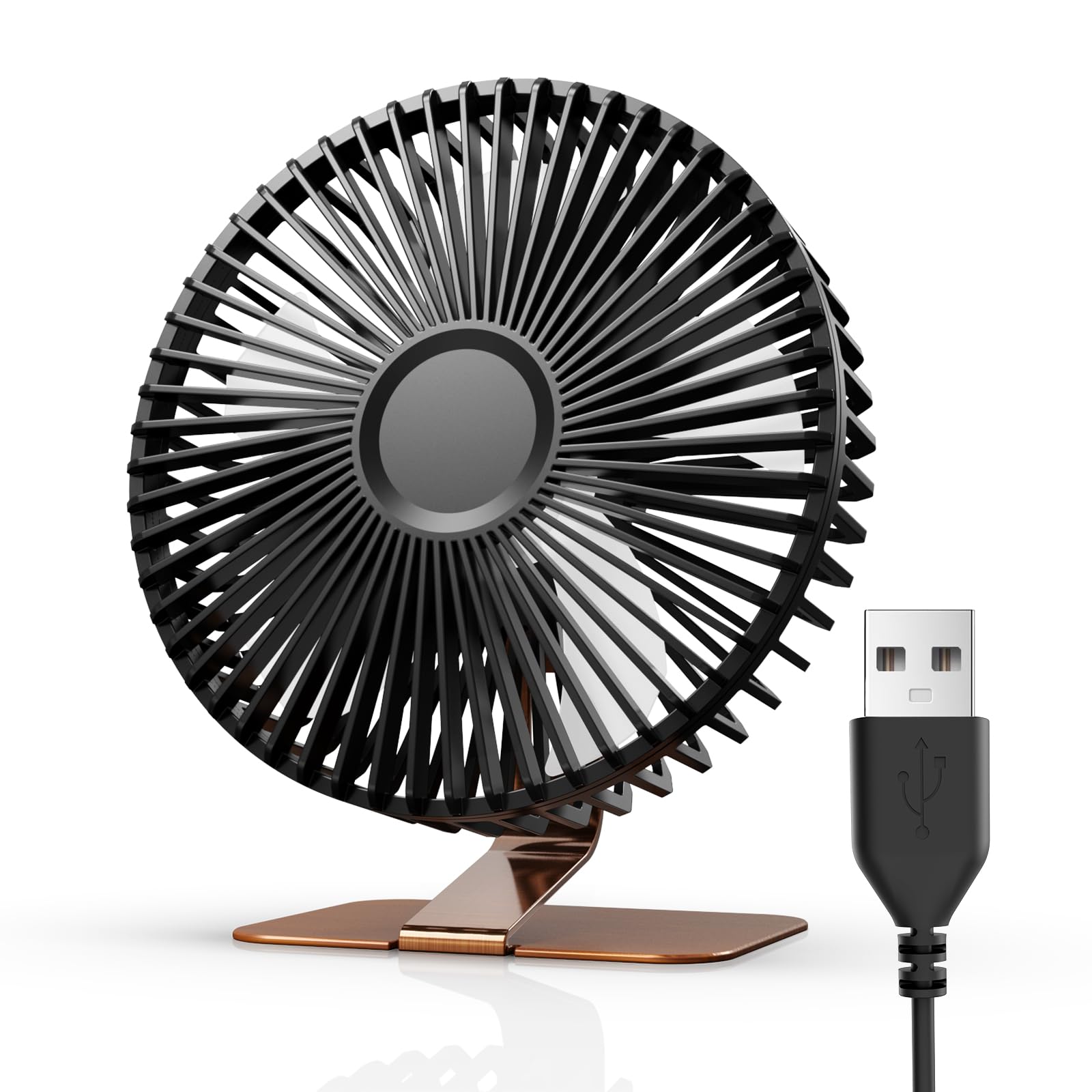 SLENPET 6 Inch USB Desk Fan with 4 Speed Settings - Ultra Quiet Personal Cooling Fan with 90° Adjustable Head & Metal Base (Bronze) - Perfect for Home Office, Dorm Room, Bedside Table & Workspace Cooling