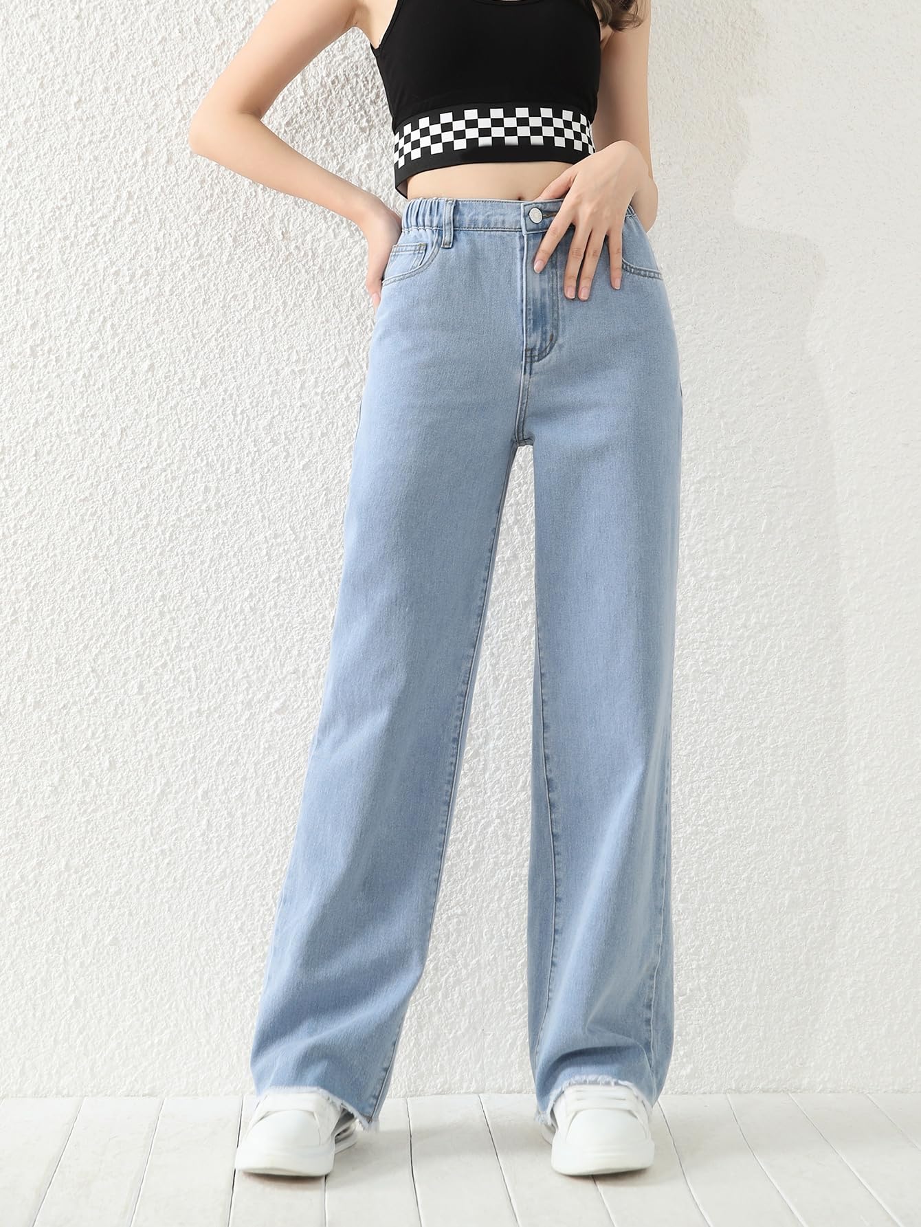 Floerns Girls High Waist Wide Leg Denim Jeans - Raw Hem Straight Leg Pants for Teen Girls | Casual School Outfits & Everyday Wear