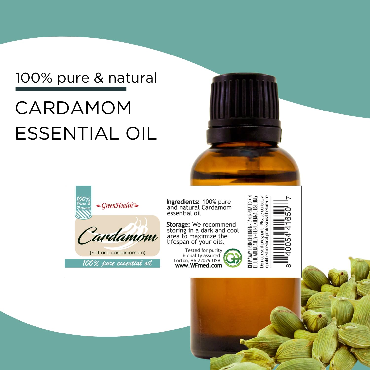 100% Pure Cardamom Essential Oil - 15ml in Amber Glass Bottle with Euro Dropper | Aromatherapy, Massage & DIY Skincare | GreenHealth