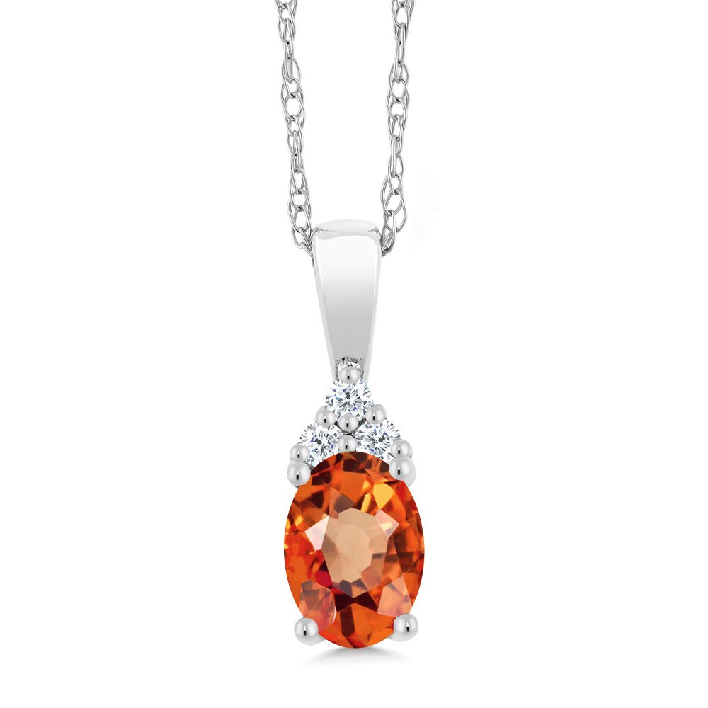 10K White Gold Oval Birthstone & Diamond Necklace for Women | 6x4mm Gemstone Pendant with 18