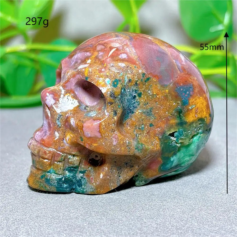 Natural Ocean Jasper Skull Crystal - Healing Quartz Stone for Meditation, Energy Work & Spiritual Gifts | Halloween Decor, Mineral Collection & Craft Supplies | Perfect for Home Altar, Yoga Space & Witchy Aesthetic