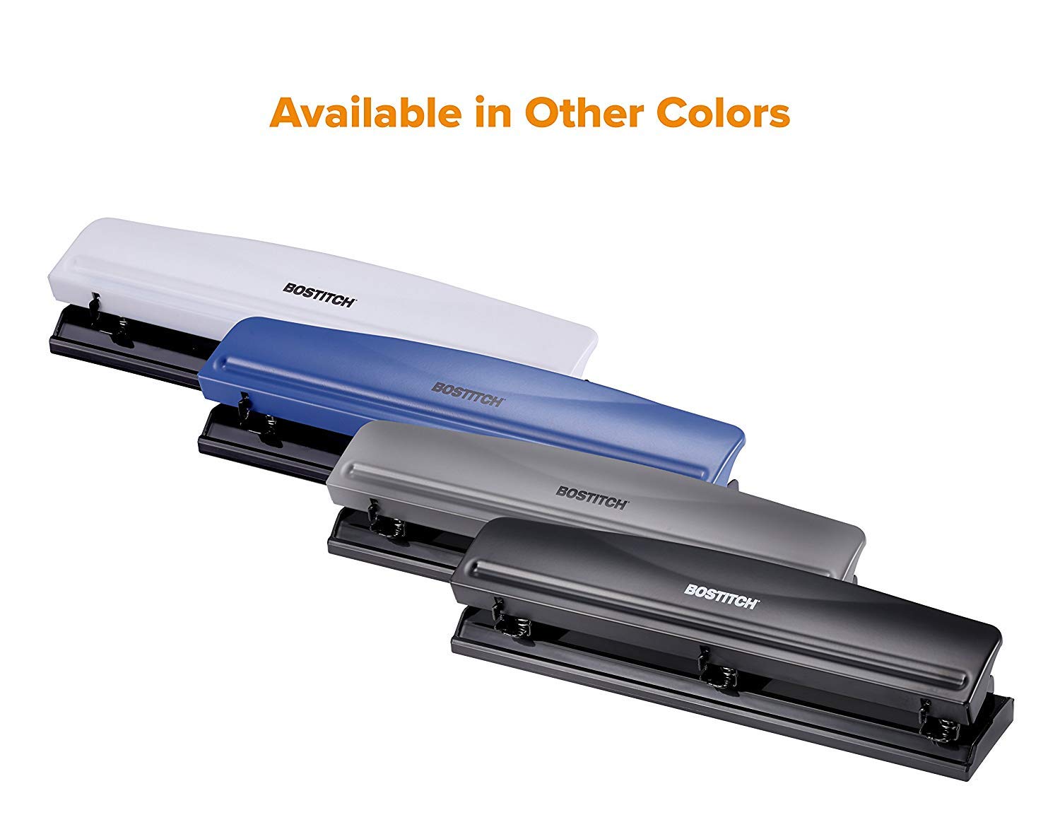 Bostitch Premium 3 Hole Punch for Paper - 12 Sheet Capacity Metal Hole Puncher with Rubber Base & Easy-Clean Tray (White, KT-HP12-WHITE) - Perfect for Office, School, and Home Organization