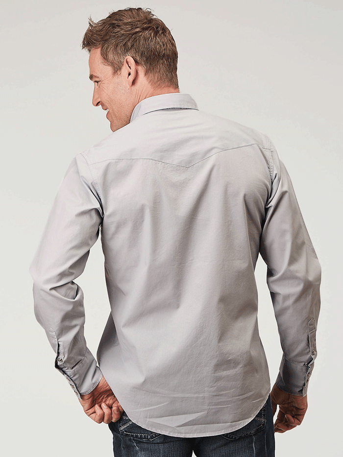 Roper Men's Long Sleeve Snap Button Solid Poplin Shirt - Silver Grey for Casual Wear & Outdoor Activities