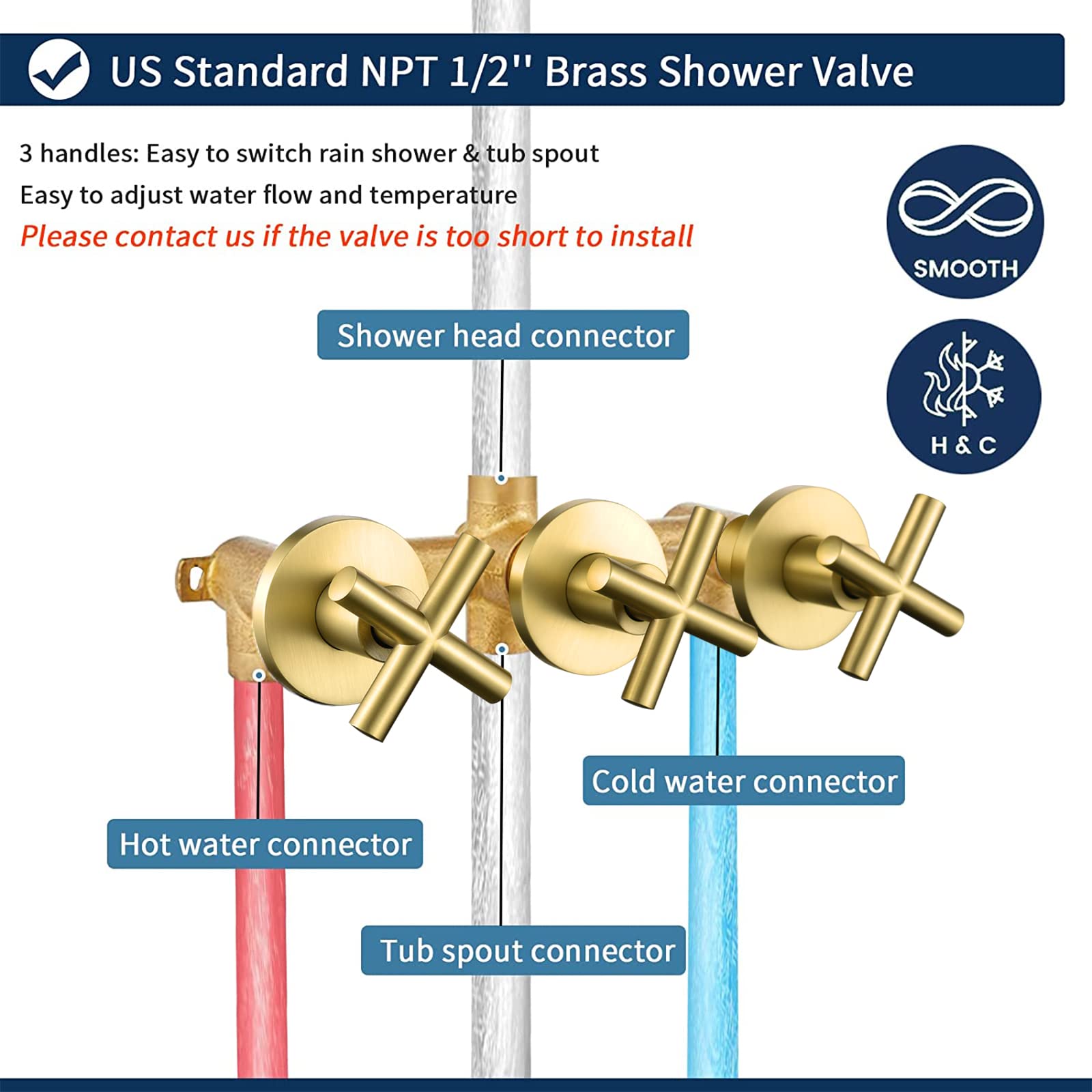 3 Handle Shower Faucet Set with Tub Spout - Complete Bathtub Shower System in Brushed Gold - Perfect for Bathroom Renovation & Luxury Spa Experience