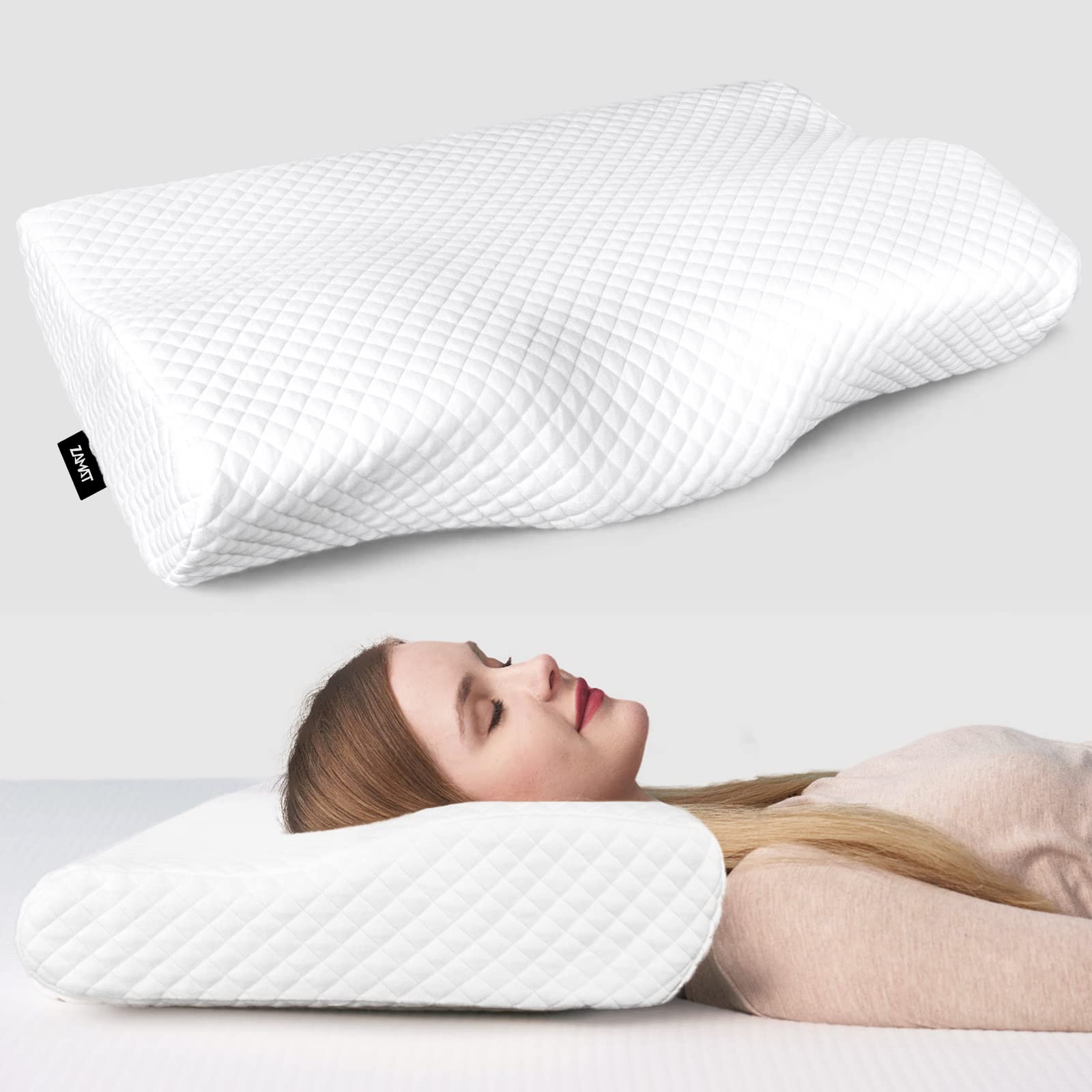ZAMAT Contour Memory Foam Pillow for Neck Pain Relief - Adjustable Ergonomic Cervical Pillow for Side, Back & Stomach Sleepers - Orthopedic Support with Washable Cover - Perfect for Home, Travel & Office Use