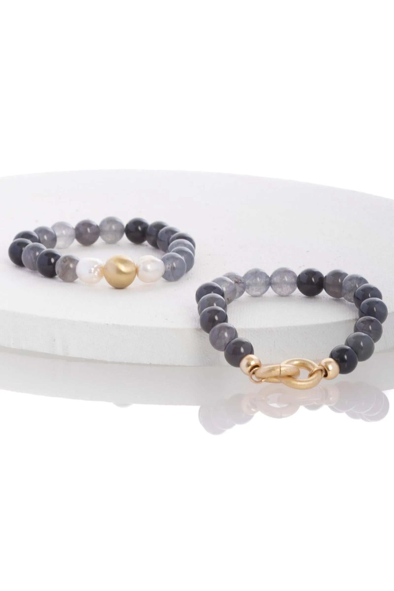 Pearl Stone Stretch Bracelet Set for Women - Natural Gemstone Beaded Elastic Bracelets - Boho Chic Jewelry for Everyday Wear, Yoga & Meditation