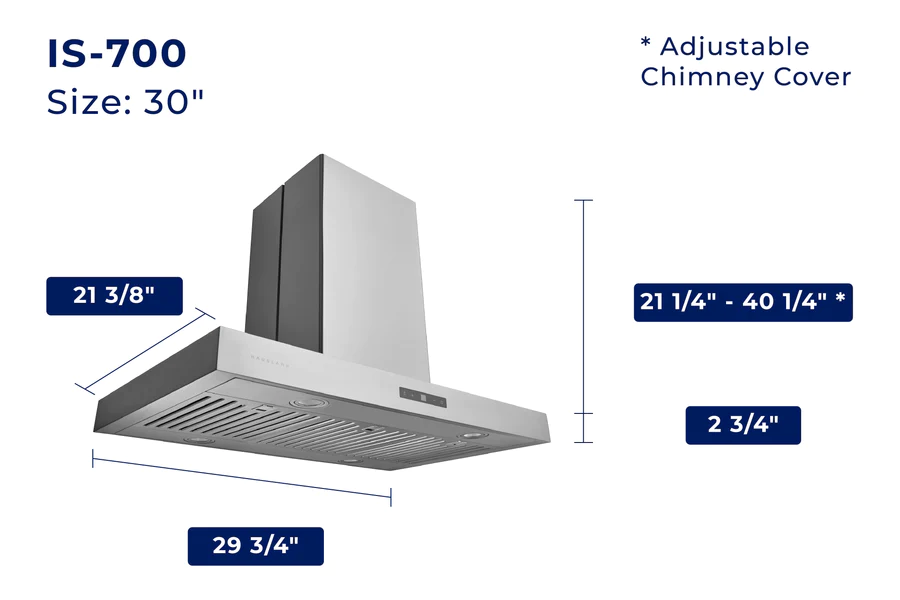 Hauslane Chef Series IS 700 1000 CFM Convertible Stainless Steel Island Range Hood - Powerful Kitchen Ventilation for Open Concept Homes & Commercial Kitchens
