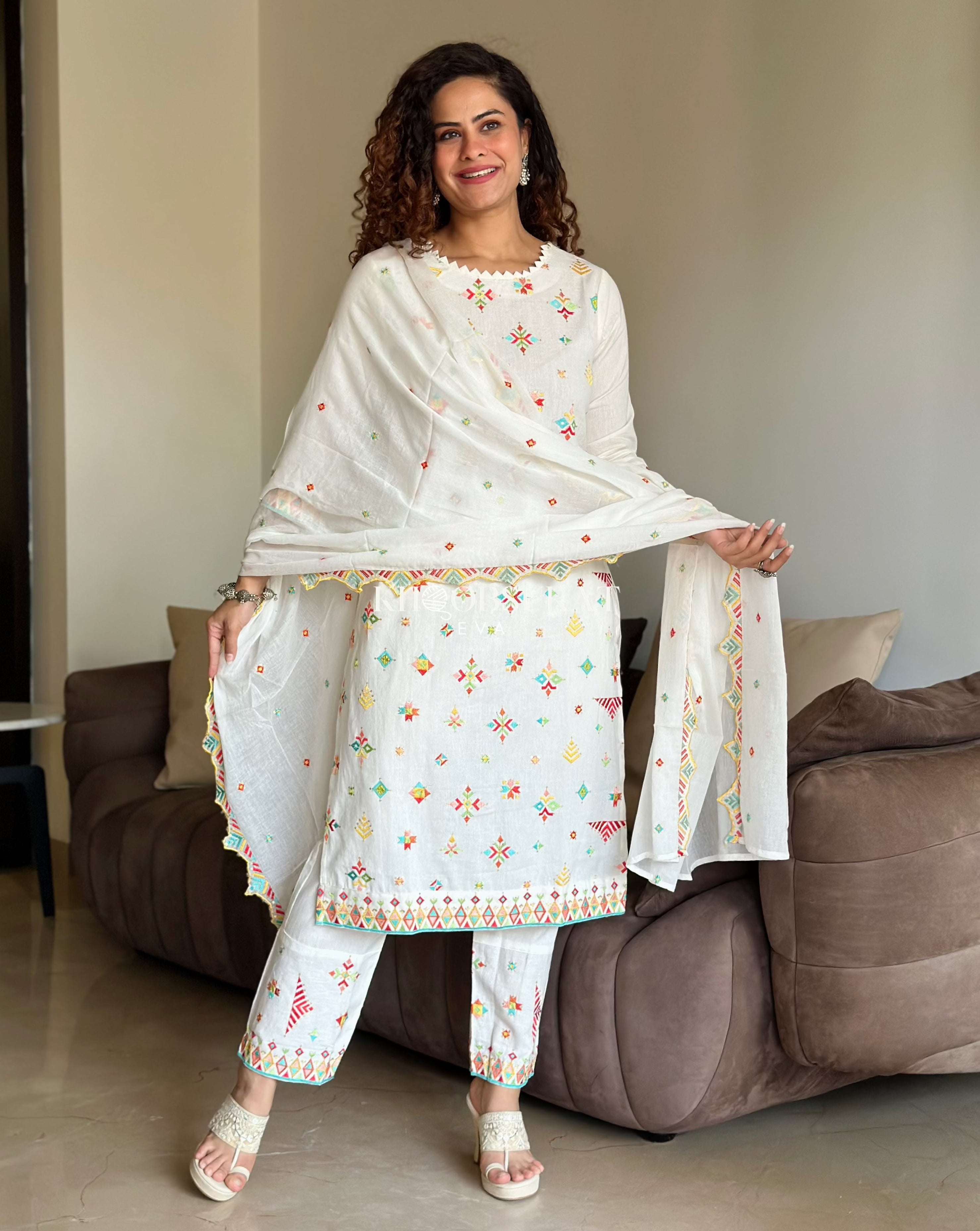 Divine White Cotton Kurta Suit Set for Women | Elegant Indian Ethnic Wear | Perfect for Festivals, Weddings & Special Occasions