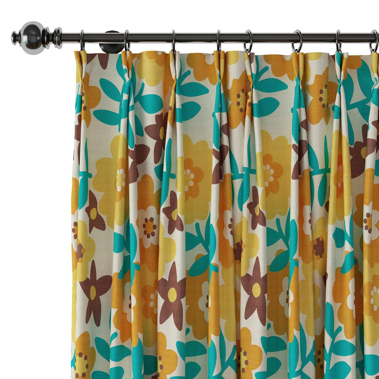 Drapifytex Light Reducing Floral Linen Curtain - 102 Inch Length Pinch Pleat Window Drapes for Living Room & Bedroom - Yellow Green 1 Panel - Perfect for Sun Protection & Home Decor