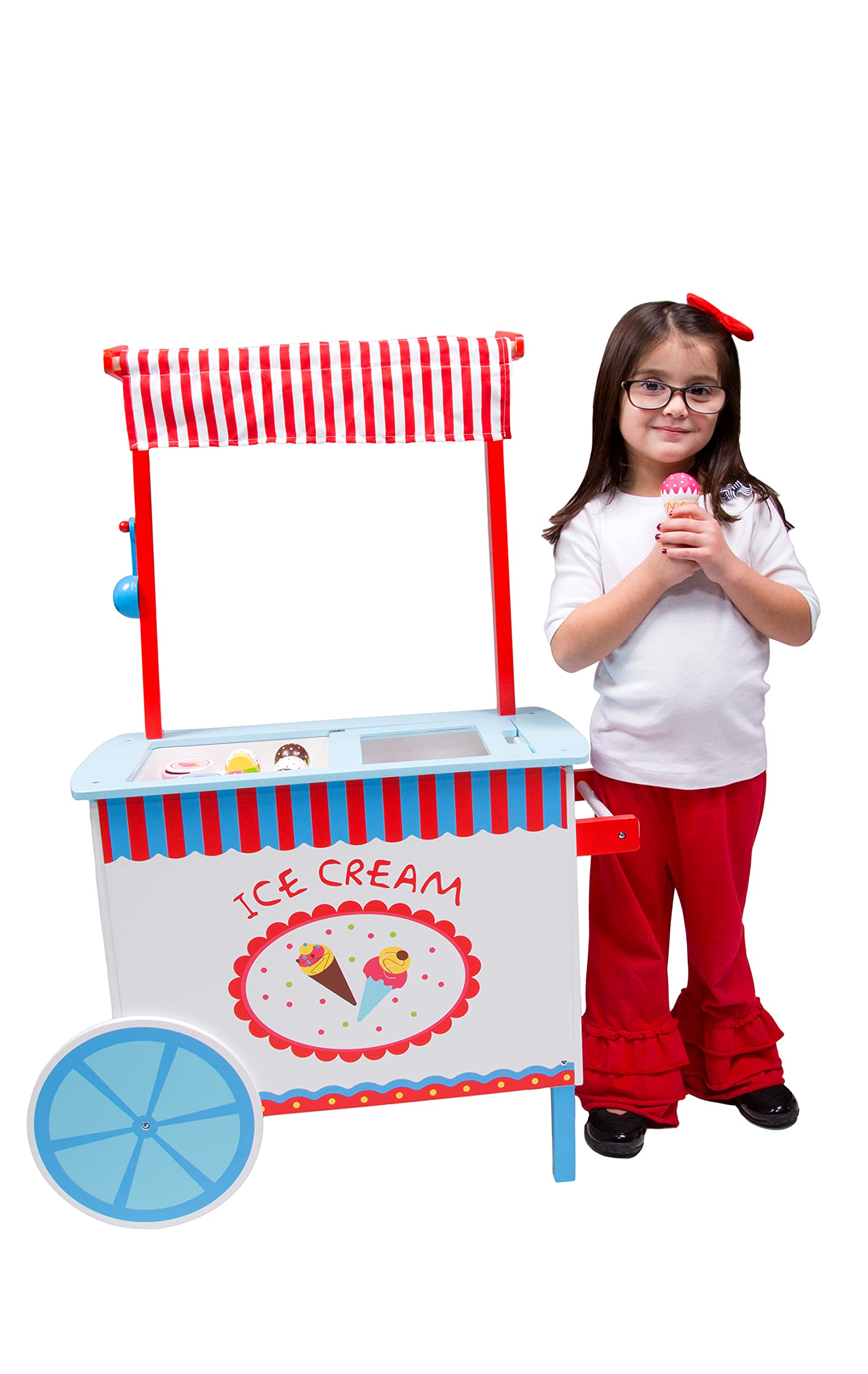 Premium Wooden Ice Cream Cart Pretend Play Set for Kids - 33+ Realistic Accessories, Money Box, Chalkboard & Ice Cream Truck - Popsicles & Cones with Unique Flavors - Role Play Gift for Boys & Girls - Perfect for Birthday Parties, Classroom Activities & Imaginative Play