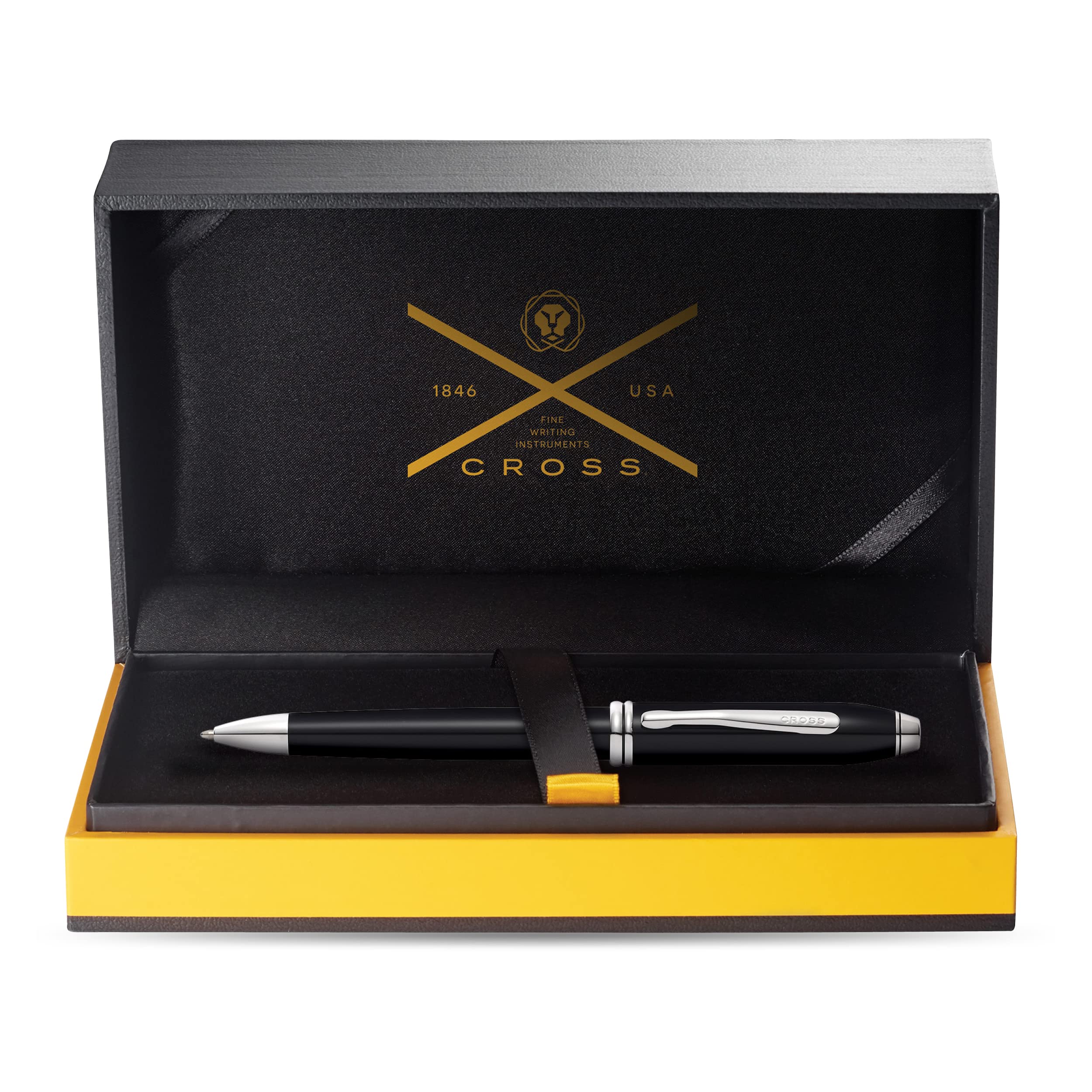 Cross Townsend Refillable Ballpoint Pen - Medium Point, Rhodium-Plated Trim, Black Lacquer with Luxury Gift Box | Premium Writing Instrument for Business, Gifting & Everyday Use