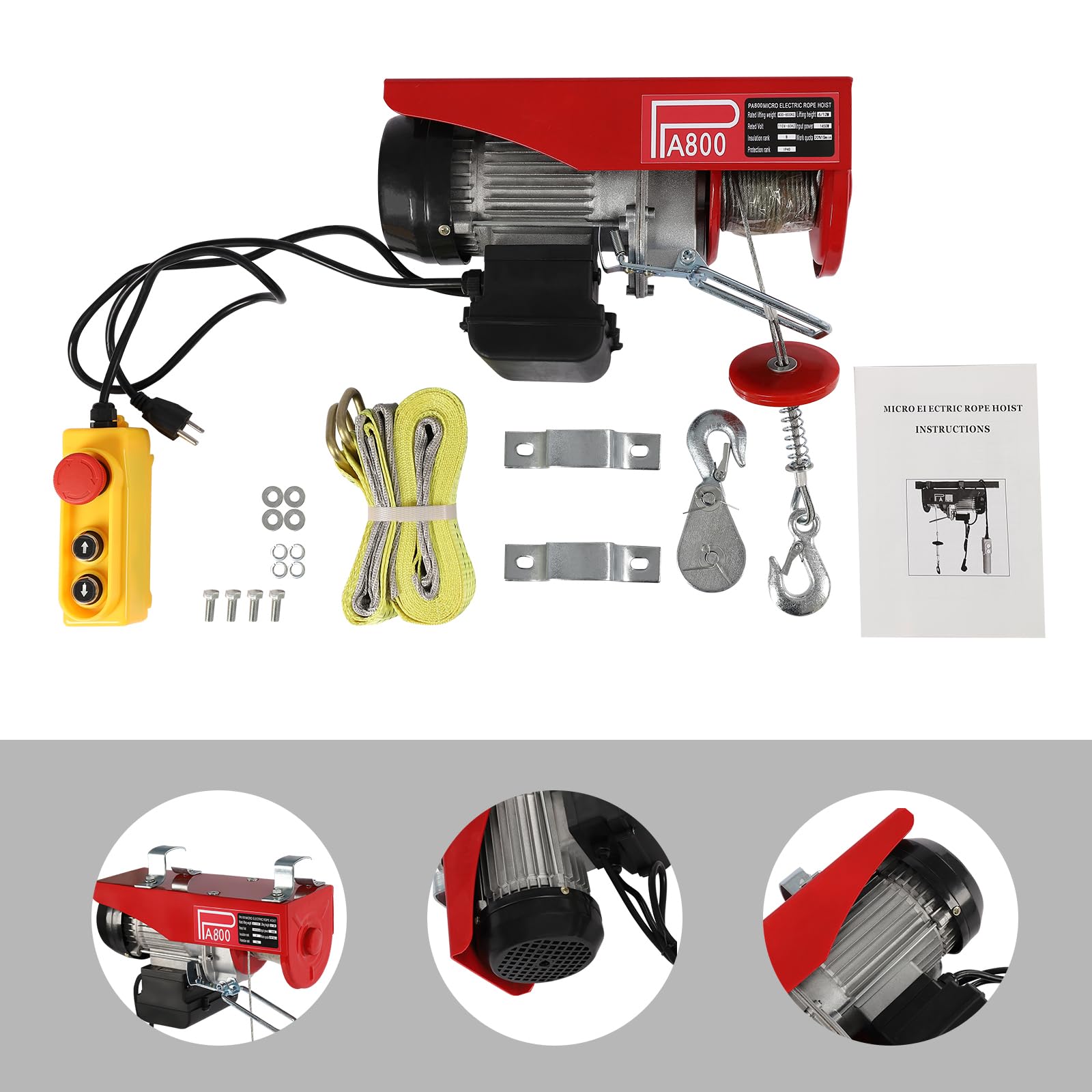 400KG Electric Hoist Lift 1763LBS with Wireless Remote Control - 110V Overhead Hoist for Garage, Auto Shop & Warehouse Lifting Operations