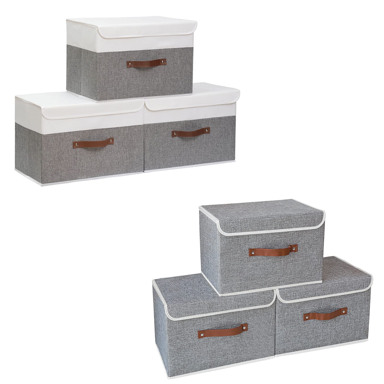 Yawinhe 6-Pack Collapsible Storage Bins with Lids - Foldable Fabric Organizer Baskets for Home, Bedroom, Closet & Office (17.7x11.8x11.8 Inches, White/Grey & Full Grey) | Perfect for Seasonal Storage, Toy Organization & Space Saving