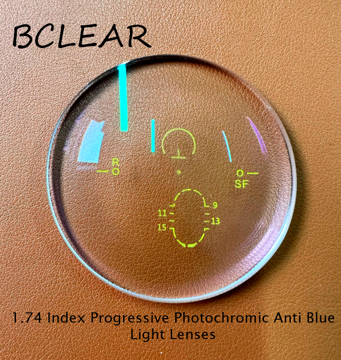 Bclear 1.74 Index Progressive Photochromic Gray Anti Blue Light Lenses - Premium Eyewear for Reading, Computer Use & Outdoor Activities