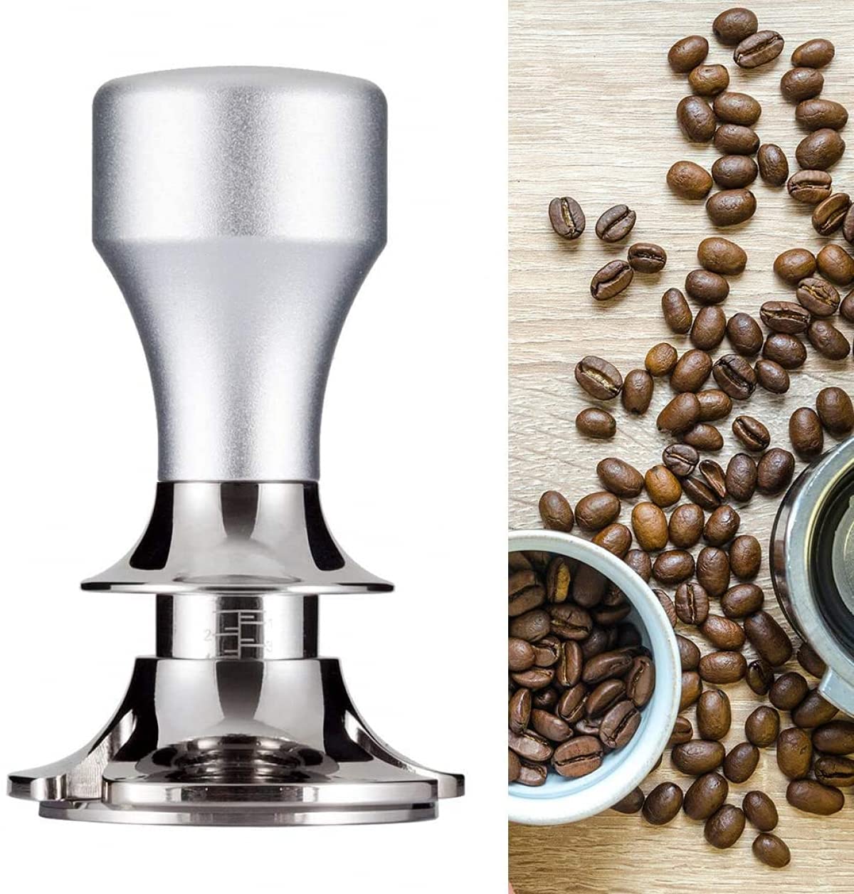 58.5mm Espresso Tamper - Adjustable Depth Coffee Powder Press with Stainless Steel Flat Base - Perfect for Professional Baristas & Home Coffee Brewing - Ideal for Espresso Machines, French Press, and Coffee Shops