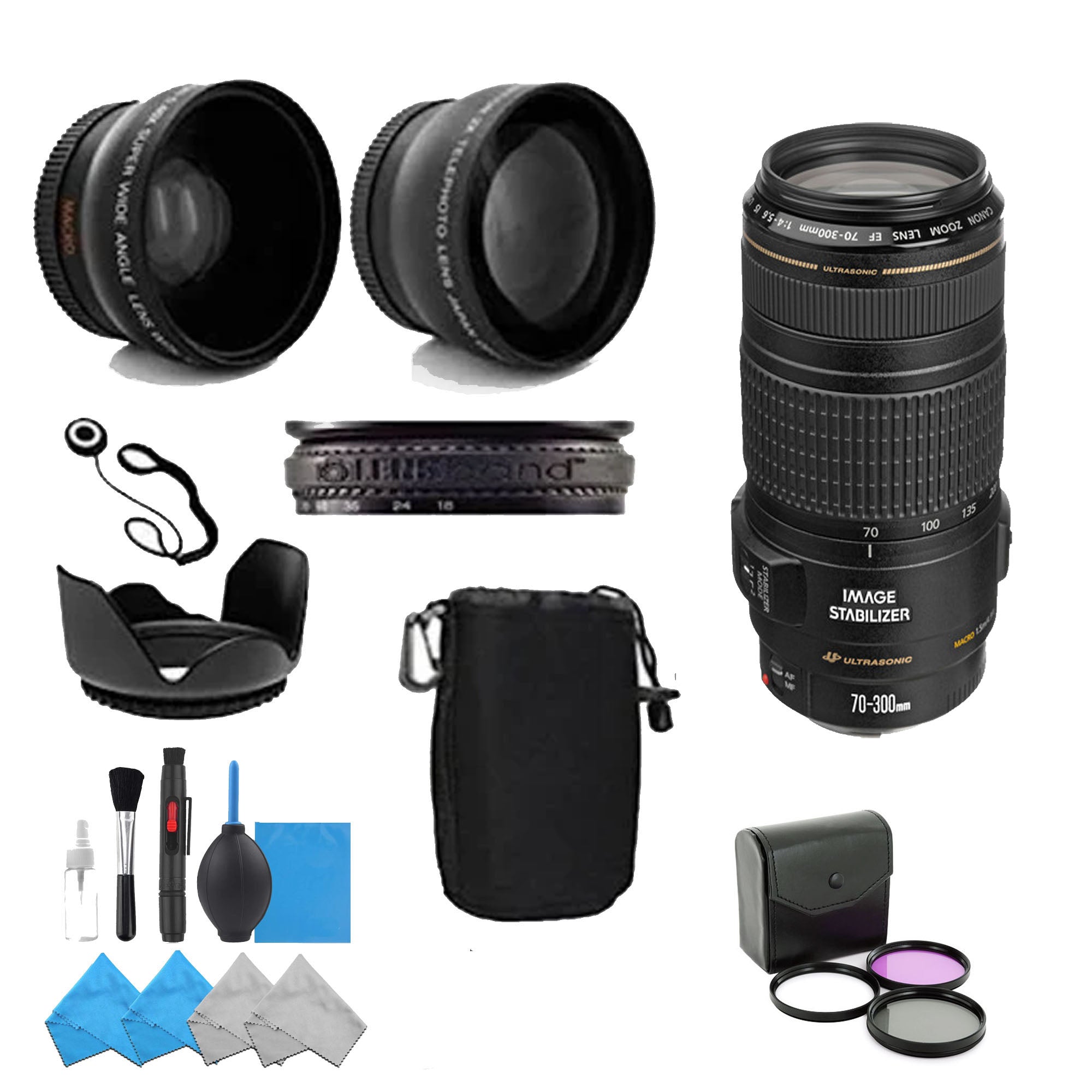 Canon EF 70-300mm f/4-5.6 IS USM Telephoto Zoom Lens with Wide Angle Kit - Professional Photography for Sports, Wildlife & Travel