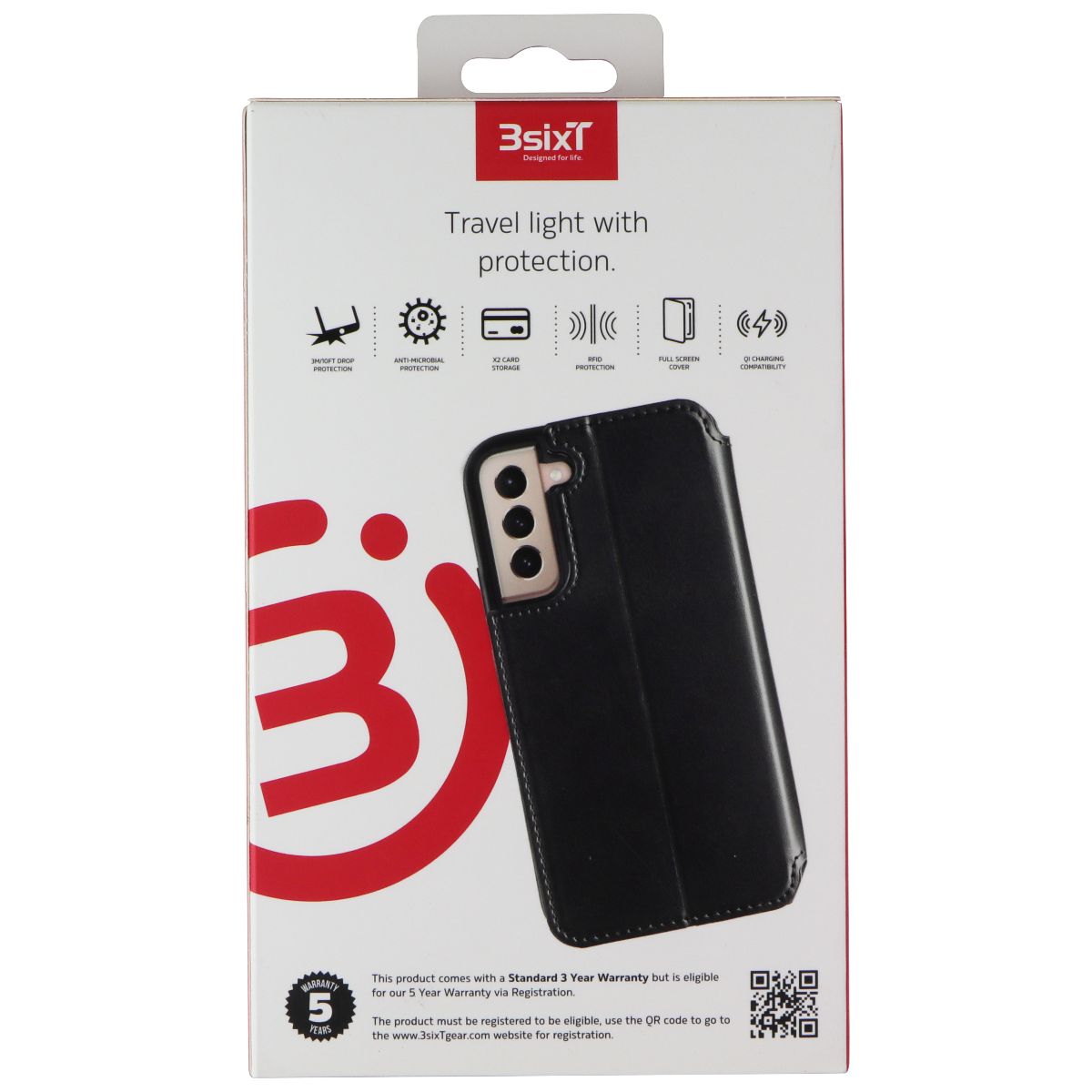 3SIXT SlimFolio Series Ultra Thin Protective Case for Samsung Galaxy S22+ (Black) - Perfect for Work, Travel & Everyday Use