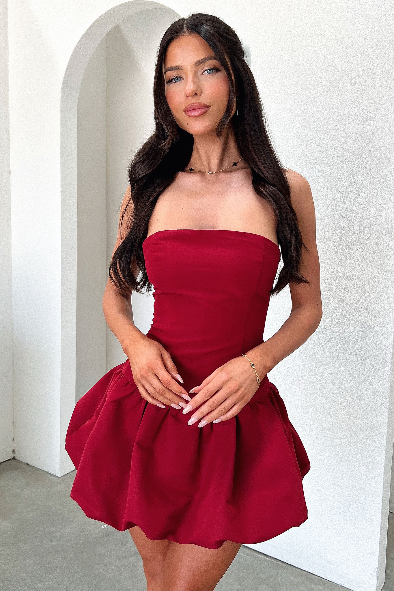 Kloe Dress Burgundy - Elegant Women's A-Line Midi Dress for Casual Wear, Office & Date Night