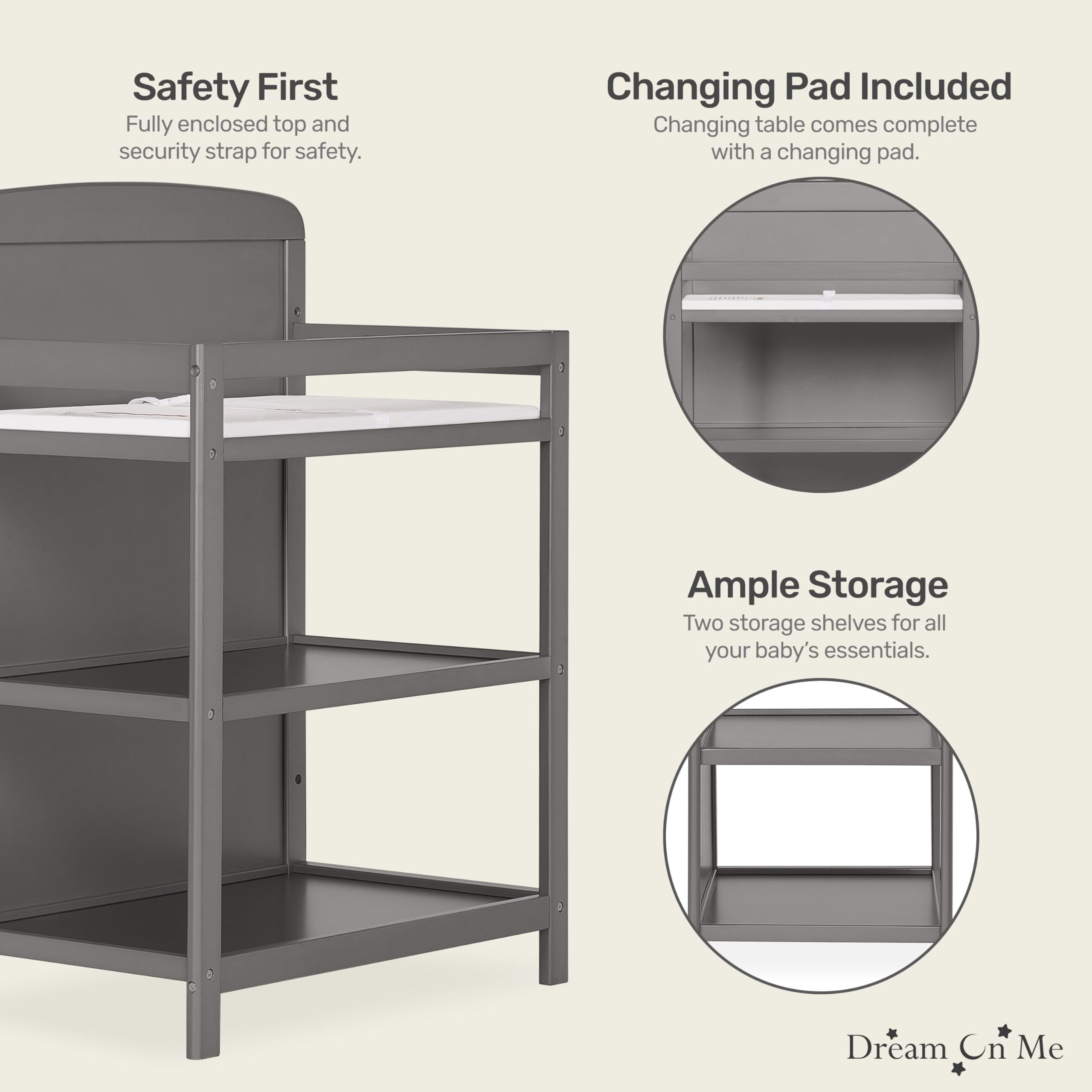 Dream On Me Anna 3-in-1 Convertible Crib with Changing Table - Steel Grey Nursery Furniture Set | GREENGUARD Gold Certified, Non-Toxic Finishes | Includes 1