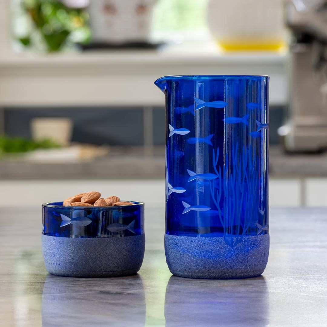 School of Fish Twice Around Blue 13oz Pitcher & 2” Mini Sipper Set - 12 Pack | Perfect for Kids' Parties, Baby Showers & Poolside Refreshments
