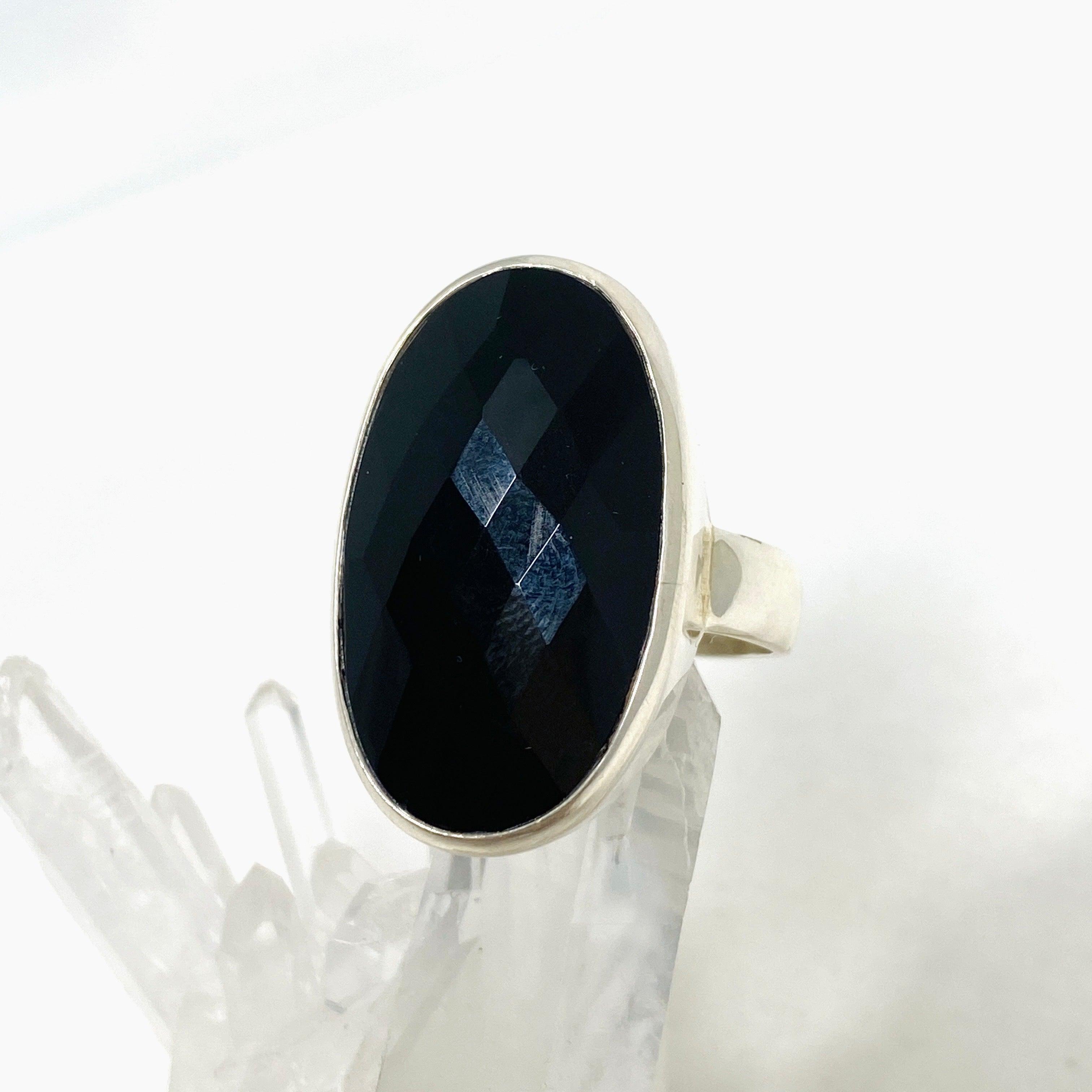 Onyx Faceted Oval Ring Size 11 - Elegant Black Gemstone Jewelry for Women, Perfect for Weddings, Parties & Special Occasions