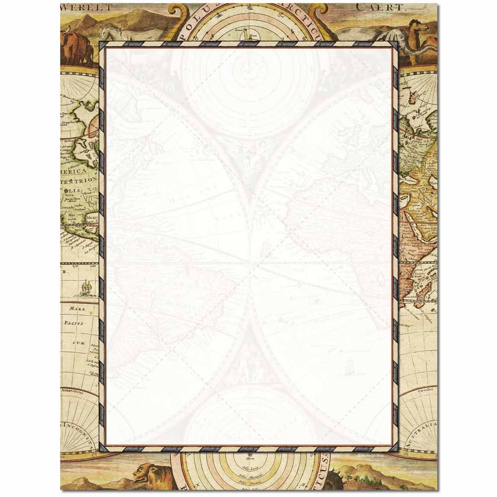 Old World Map Letterhead Paper - 100 Sheets for Laser & Inkjet Printers | Perfect for Vintage-Themed Invitations, Business Stationery & Scrapbooking Projects