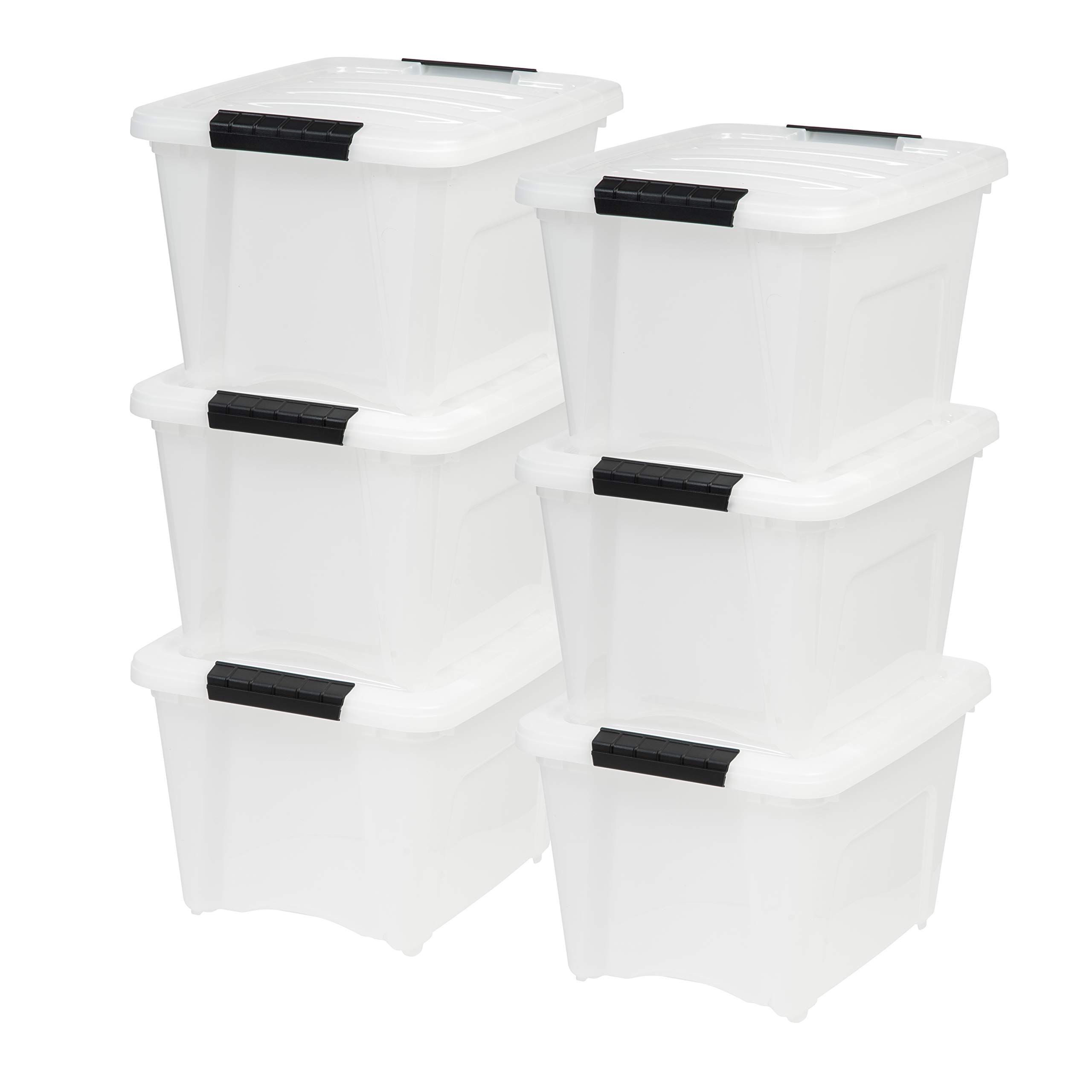 19 Quart Clear Plastic Storage Bins with Pearl Lids - Set of 12 for Home Organization, Pantry, Closet & Office Supplies | Stackable & Durable Storage Containers